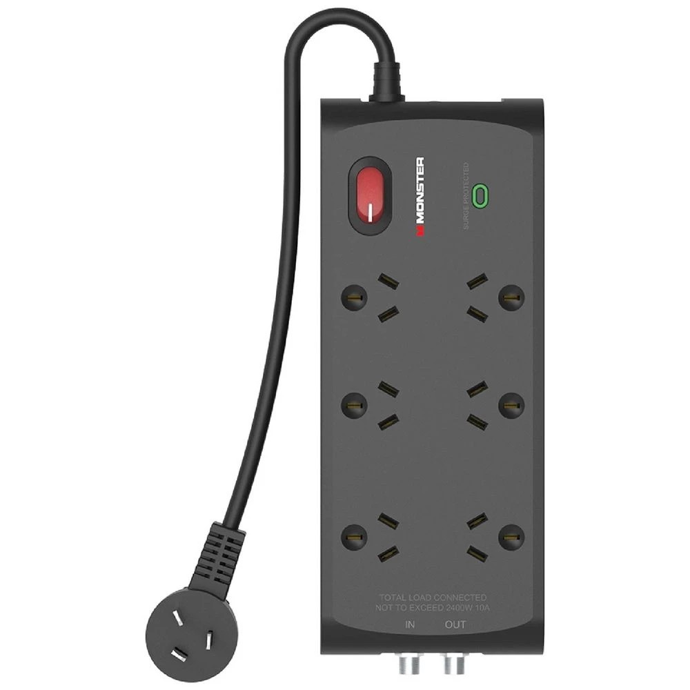 1 Monster 6 Socket Surge Protector Black, 1 of 2