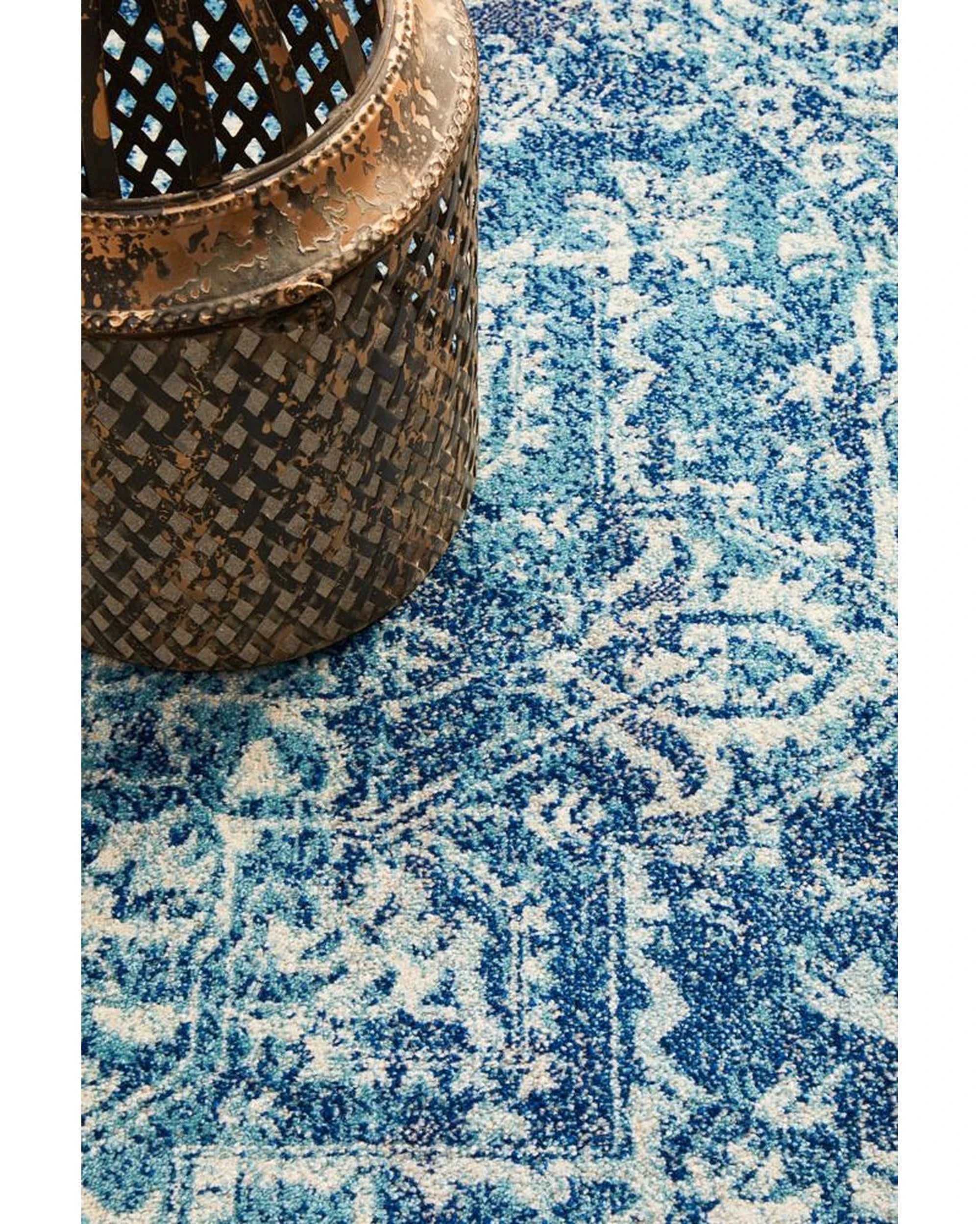 7 Rug Culture Evoke Muse Blue Round Transitional Rug, Power-loomed Polypropylene, 10mm Pile, Made in Turkey - Blue, 7 of 8