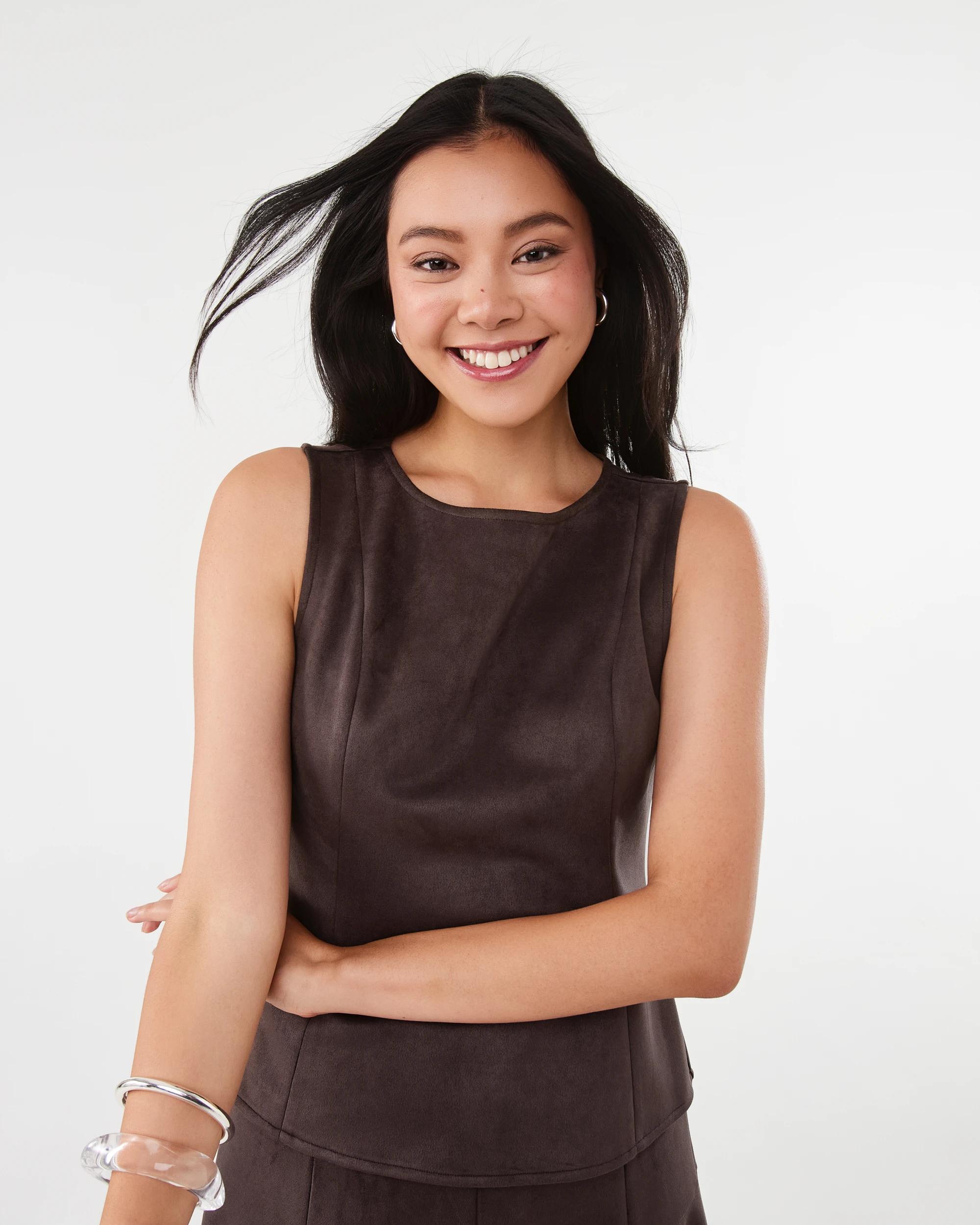 5 Sleeveless Suedette Top Choc Plum, 5 of 7