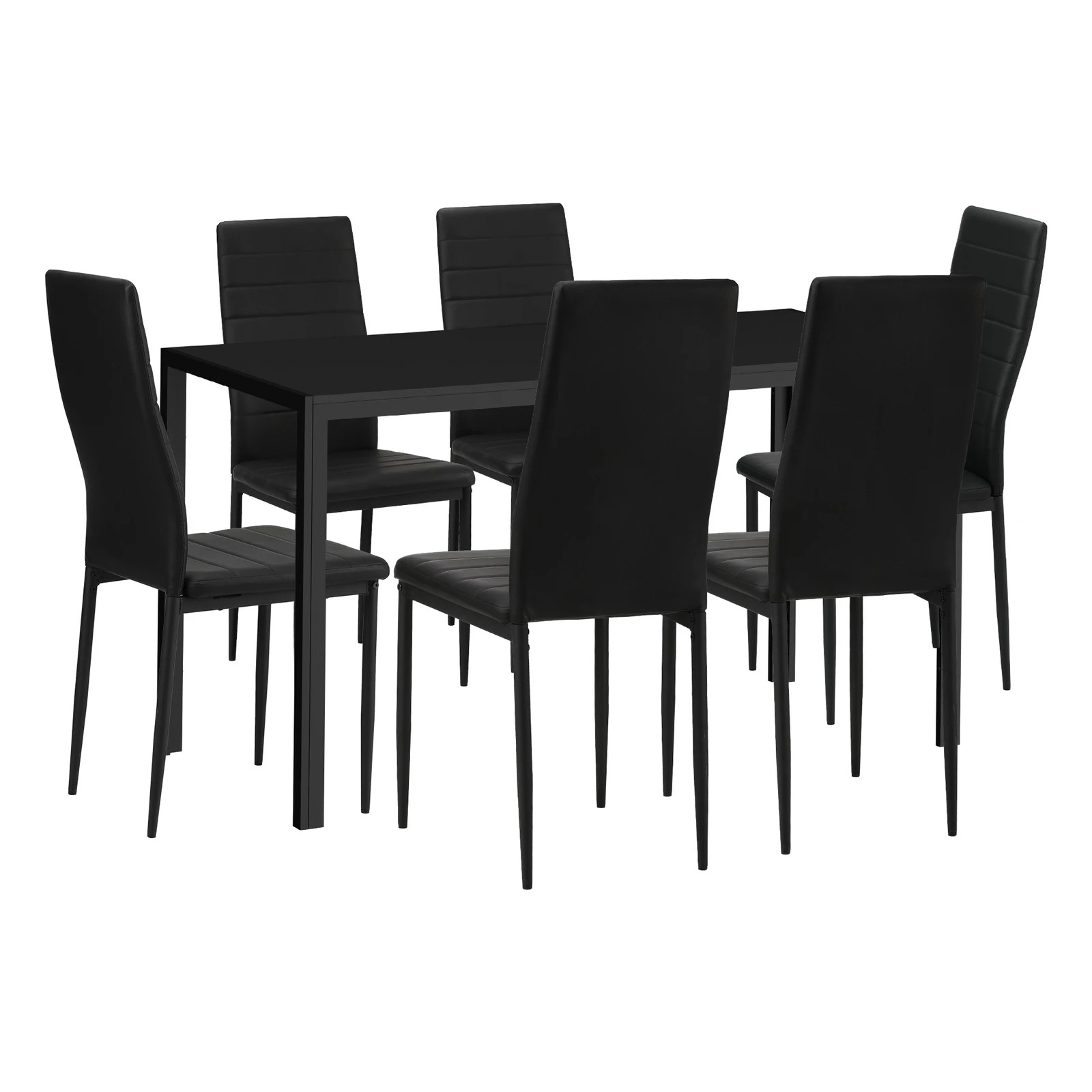 1 Oikiture 140cm Rectangle Dining Table With 6pcs Dining Chairs Wooden
 - Black, 1 of 7