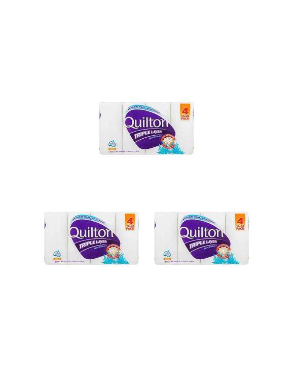Quilton 3x 4pc Triple Layer Paper Tissue Towel 3 Ply Pack - White