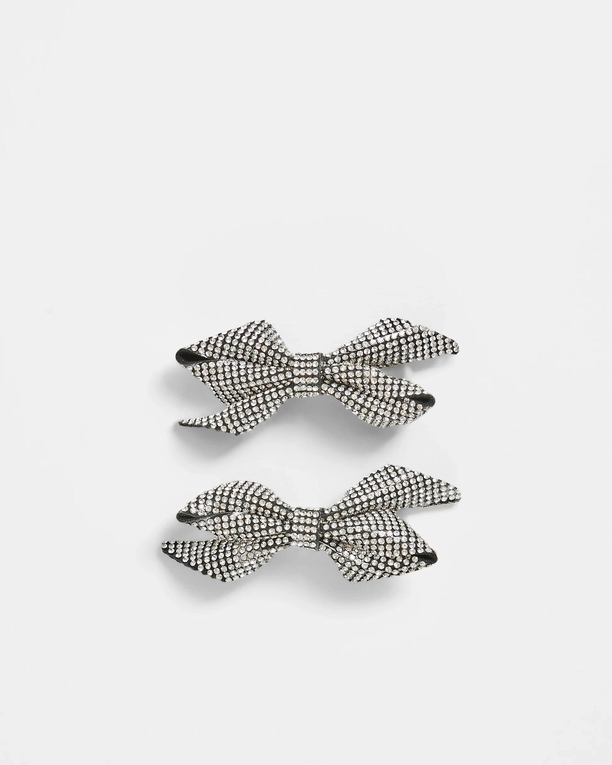 1 Target 2 Pack Mini Sparkle Bow Hair Clips SILVER, 1 of 2