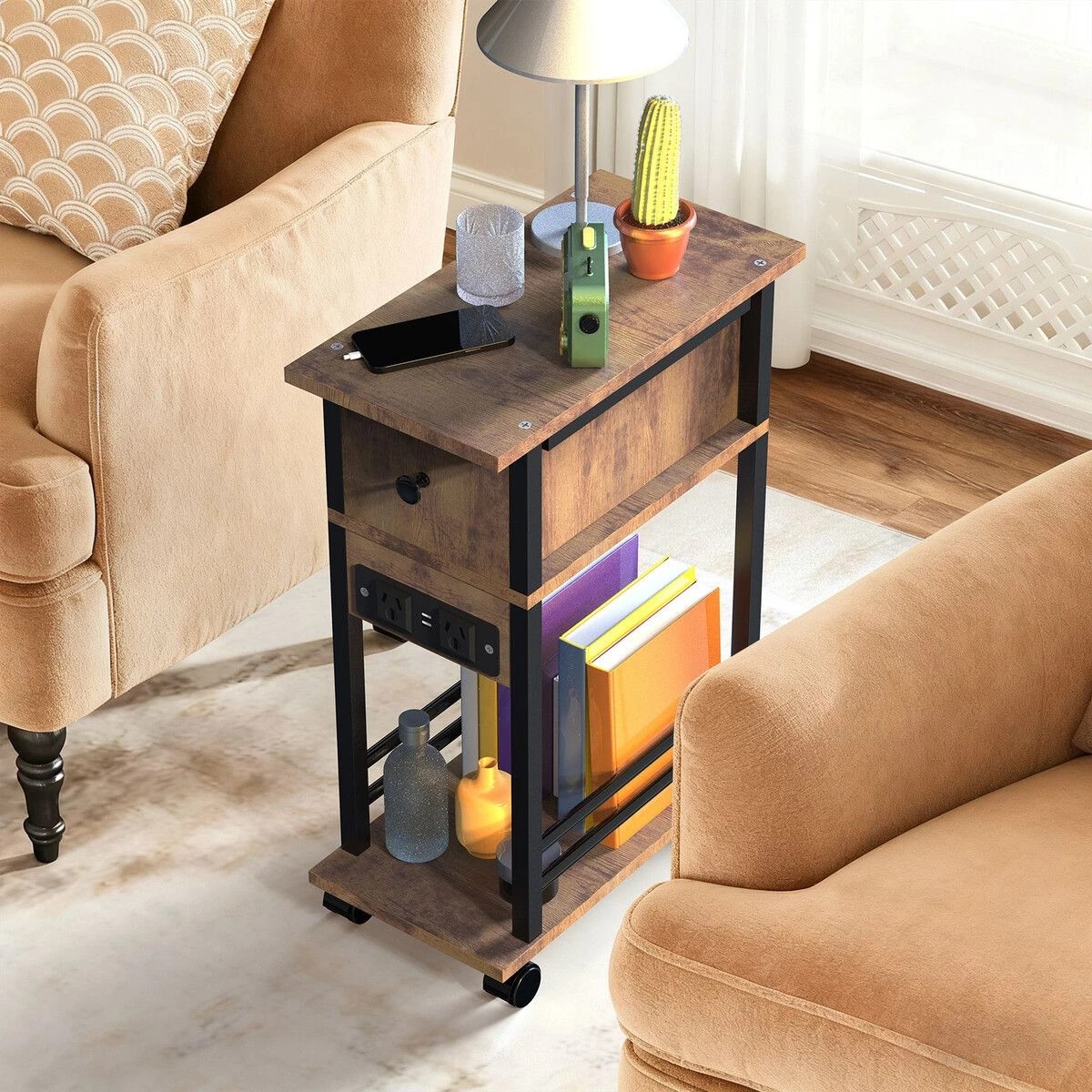 5 LUXSUITE Mobile Sofa Bed Side Table Charging Station Narrow, 5 of 7