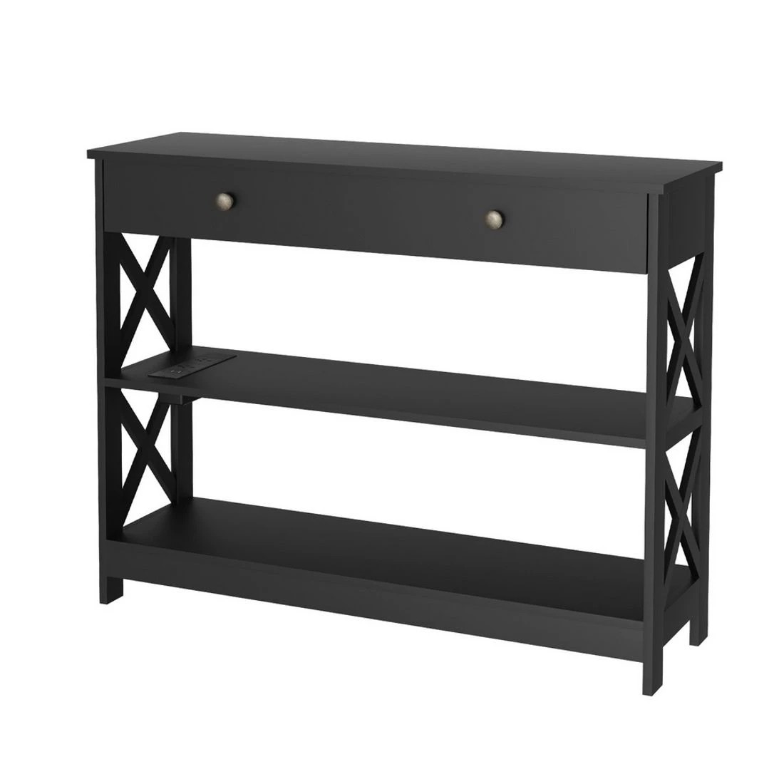 1 Artiss Console Table 3-tier USB Outlets - Black, 1 of 8