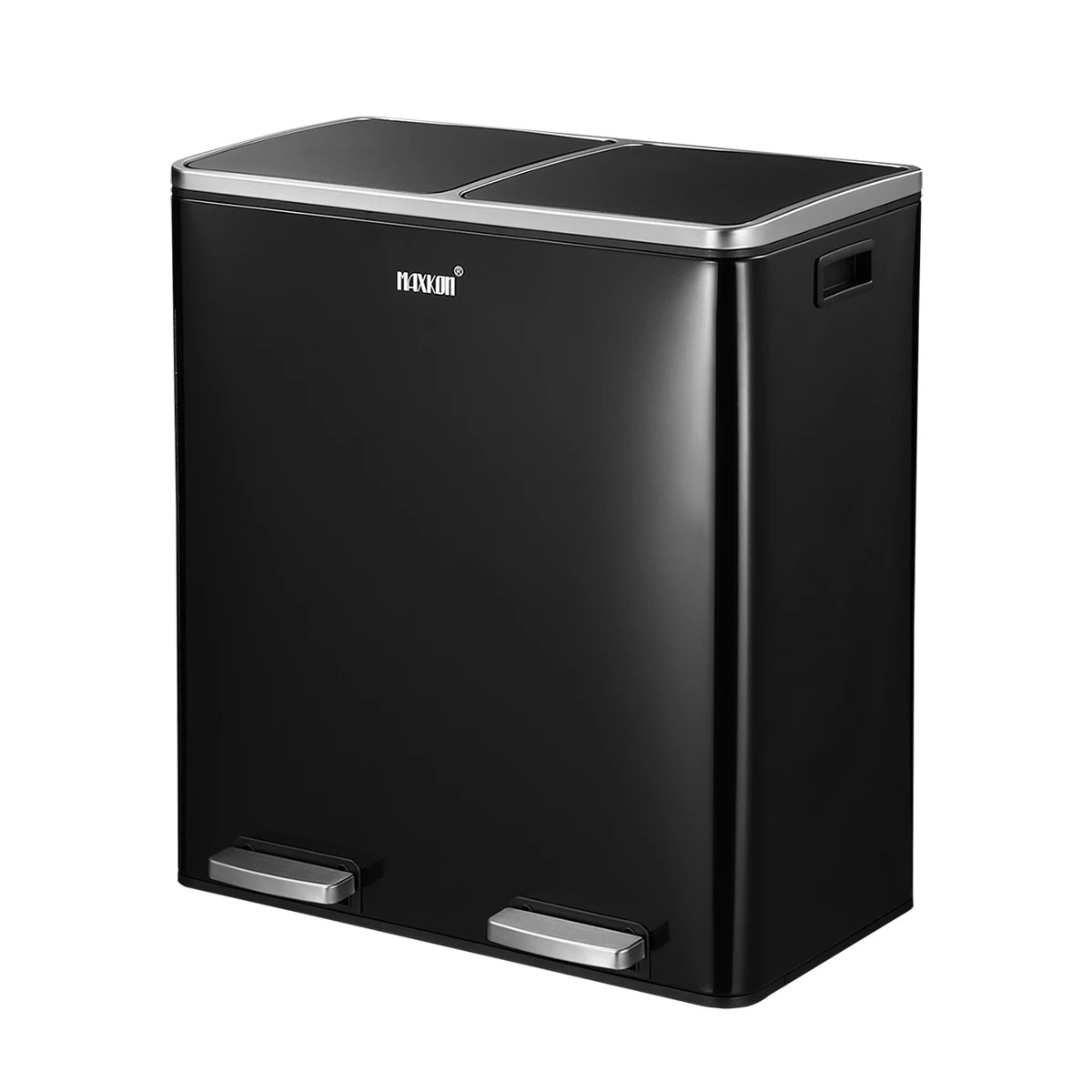 1 Maxkon 60L Pedal Recycling Bin Dustbin Kitchen Rubbish Bins Waste Garbage Trash Can with Dual Compartments Black, 1 of 7