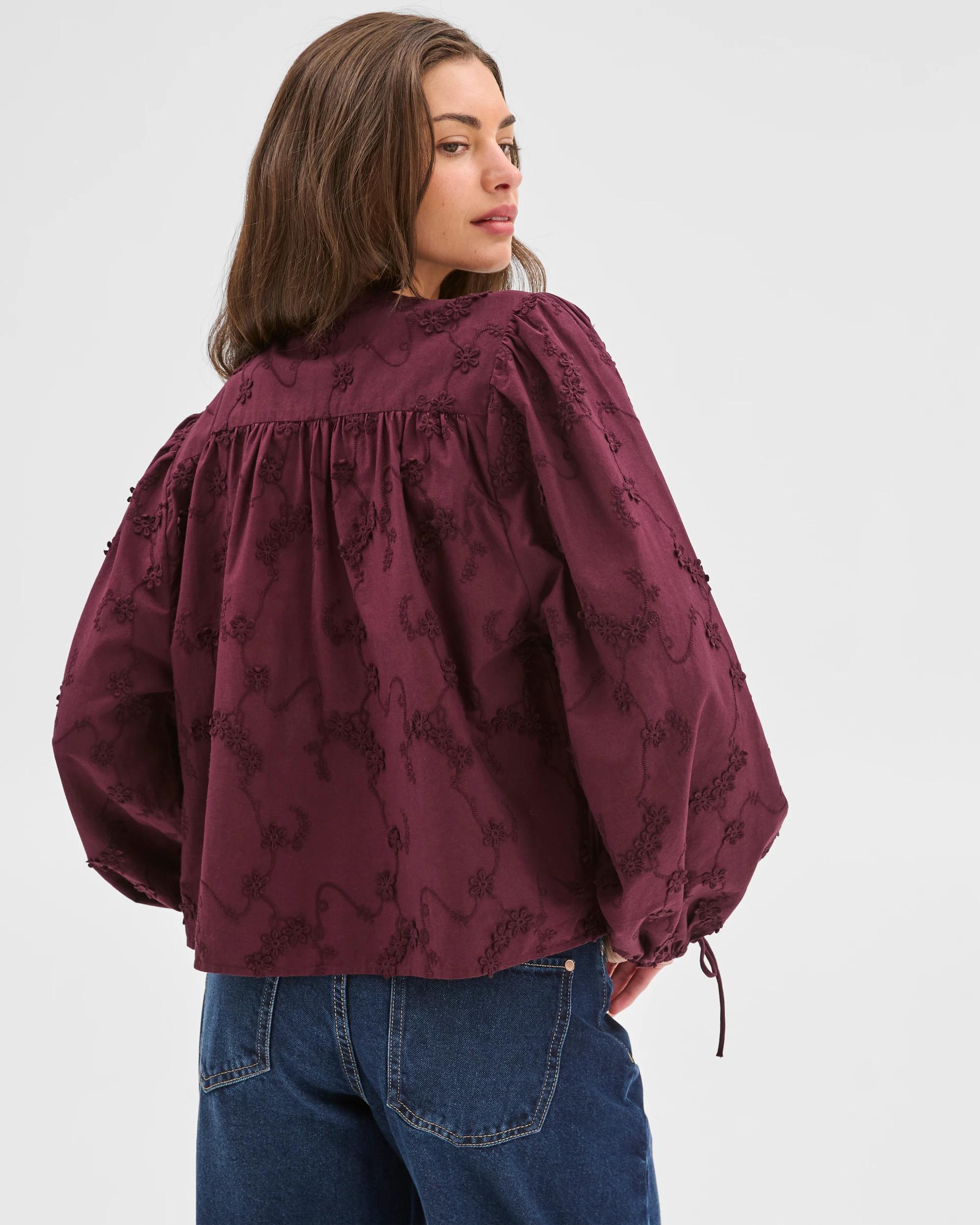 3 Target Petites Petites Long Sleeve Embroidered Detail Blouse PINOT, 3 of 4