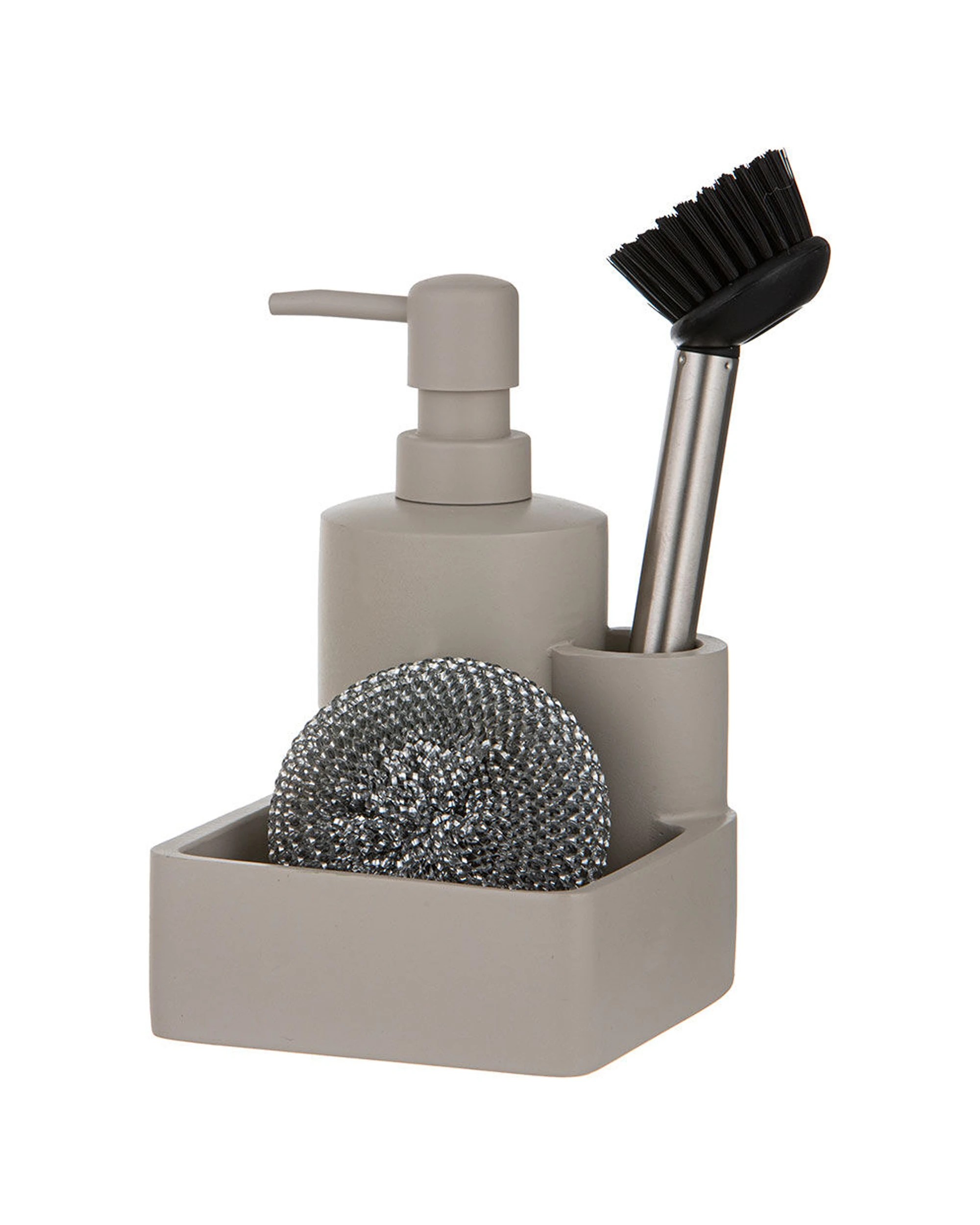 1 Ladelle 3pc Essentials Kitchen Cleaning Set Pump Brush Scourer Stone - Grey, 1 of 1