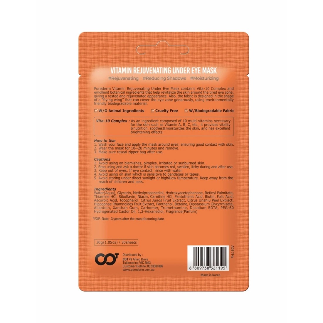 2 Purederm Vitamin Rejuvenating Under Eye Mask 30g, 2 of 2