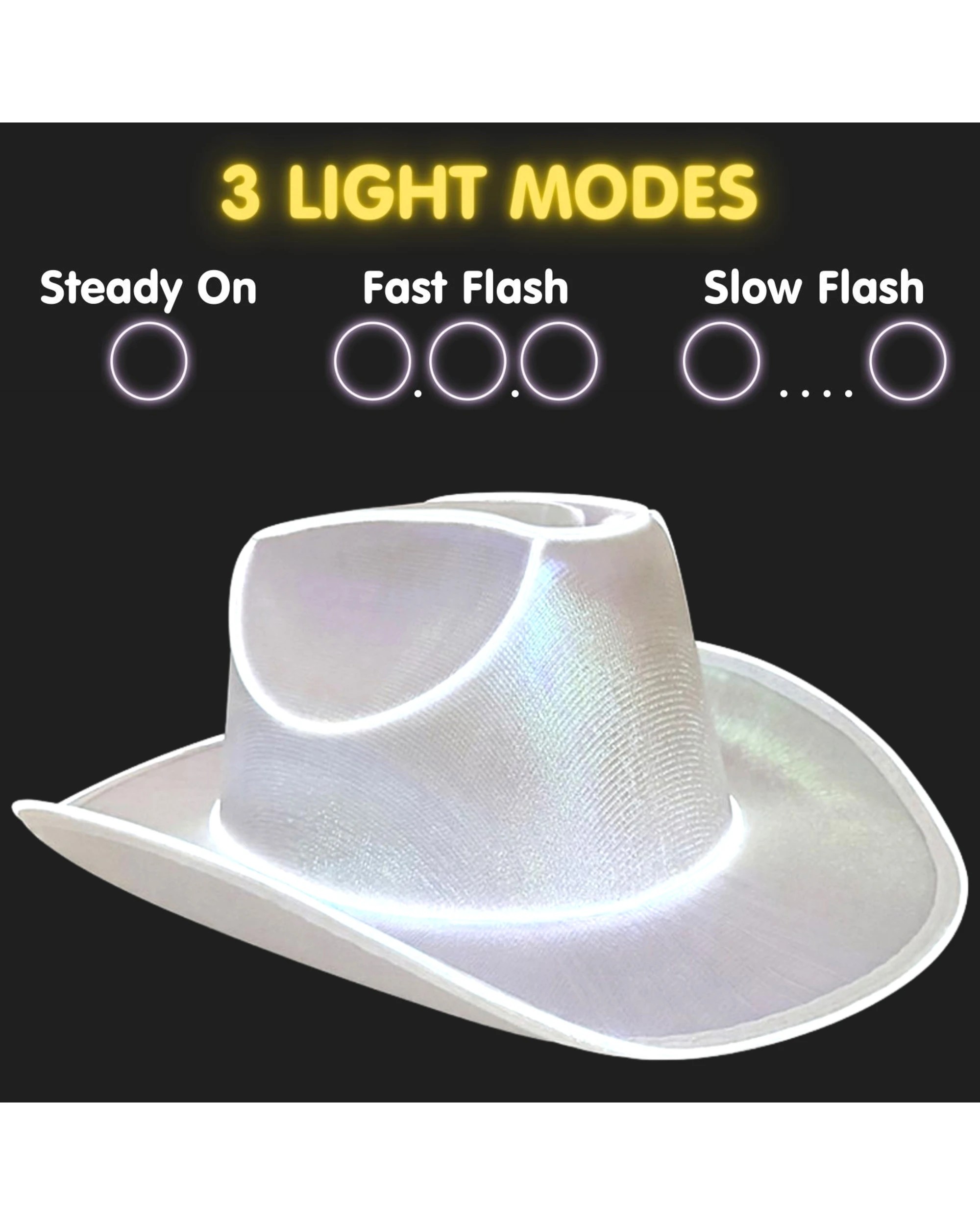 2 Party Planet Adult Light Up Iridescent Cowgirl Hat - One Size - White, 2 of 2