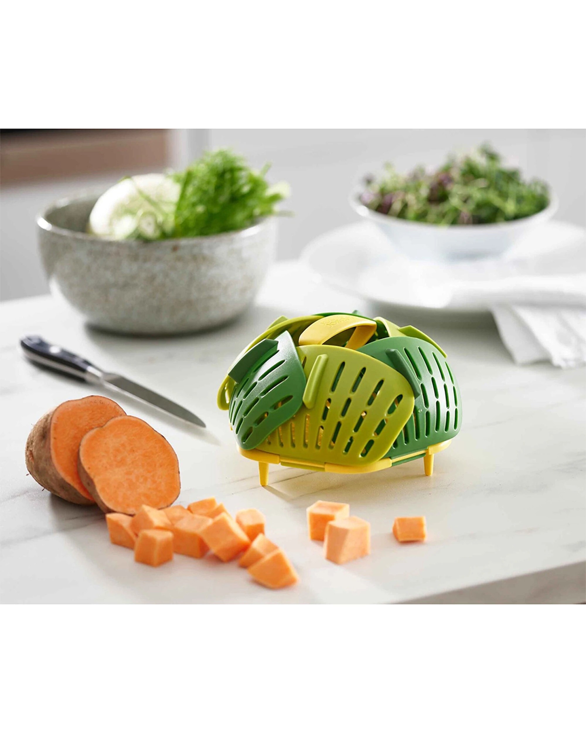 3 Joseph Joseph Bloom Folding Steamer Basket Self-Adjusting Heat Resistant - Green, 3 of 6