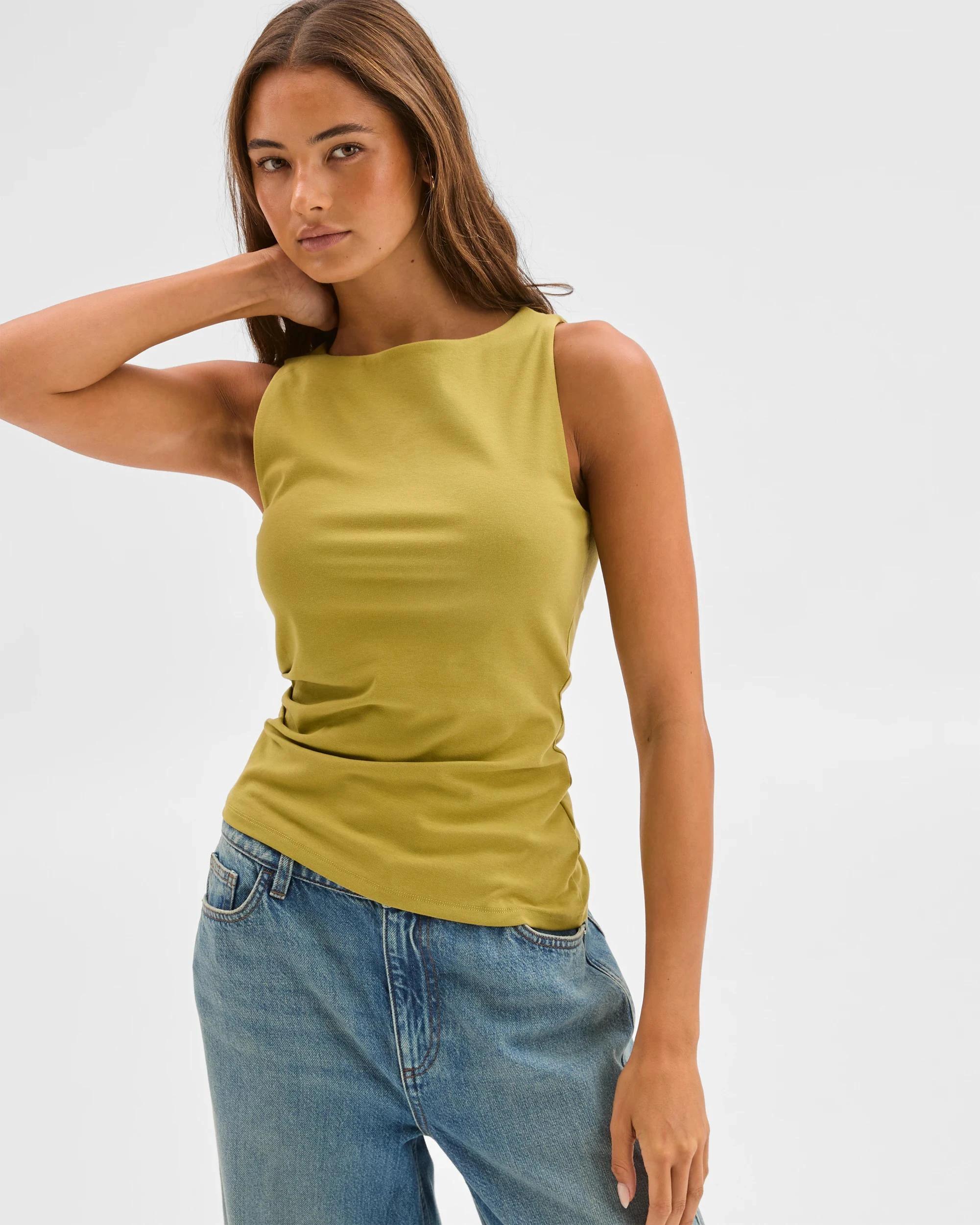 3 Lily Loves Australian Cotton Blend Asymmetrical Hem Tank Top MARTINI GREEN, 3 of 7