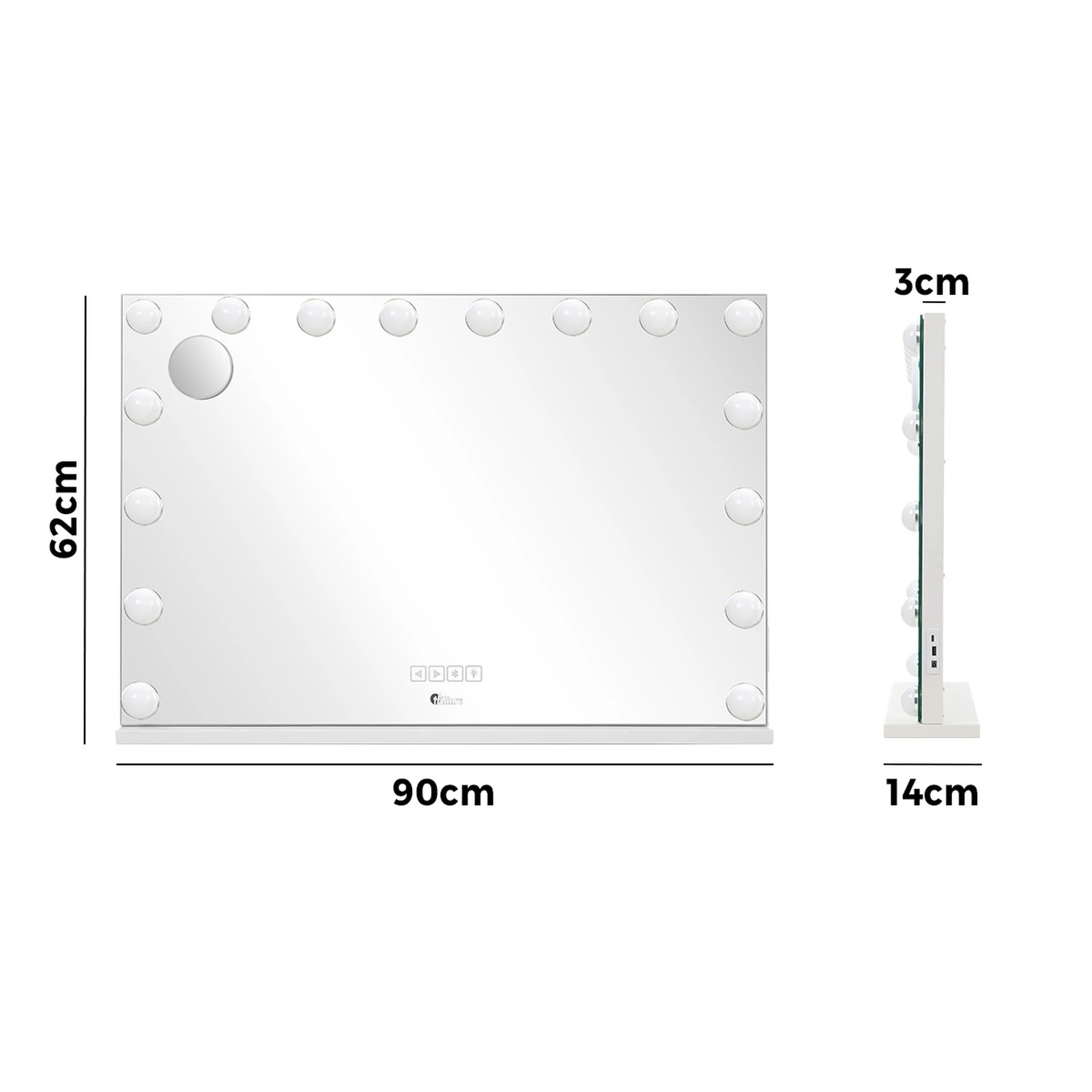 2 Oikiture Bluetooth Hollywood Makeup Mirror 16 LED Light 90x62cm Vanity Mirrors - White, 2 of 7