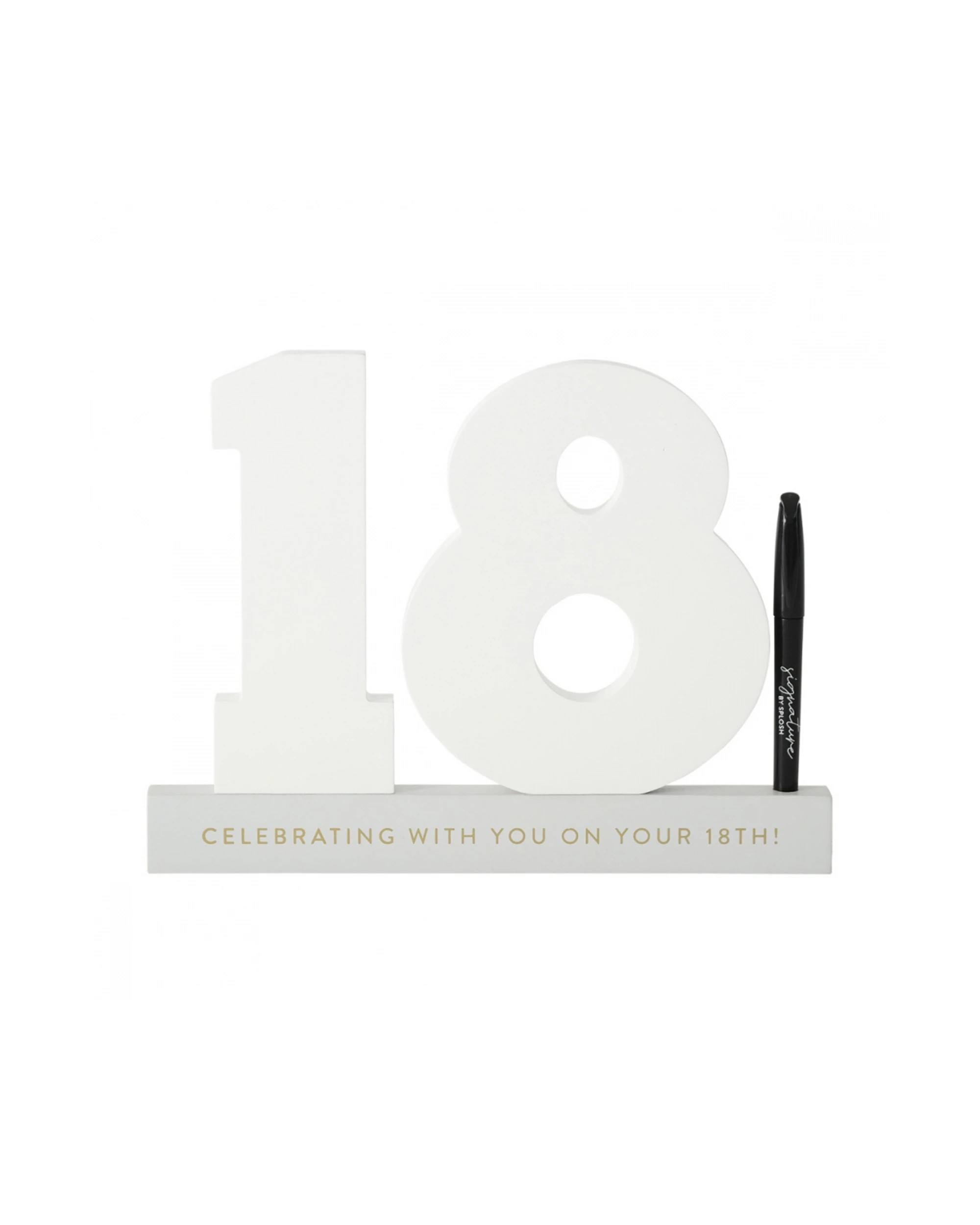 1 Splosh 18th Birthday Wooden Signature Number W/ Marker Keepsake 29x21cm White
 - White, 1 of 6
