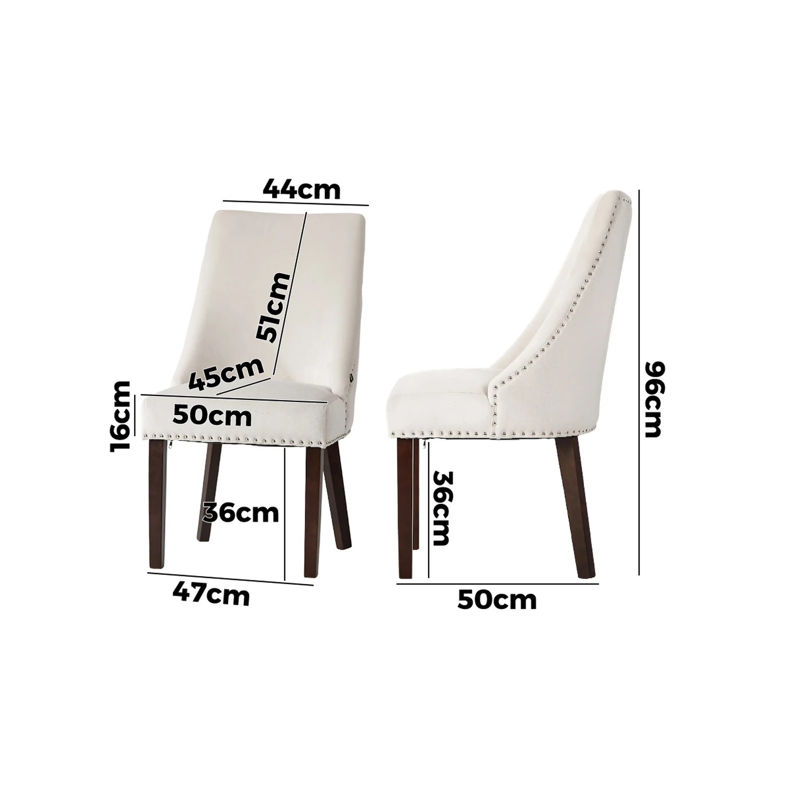 2 Oikiture 2PCs Velvet Dining Chair Kitchen Padded Seat Winglet Design - Beige, 2 of 9