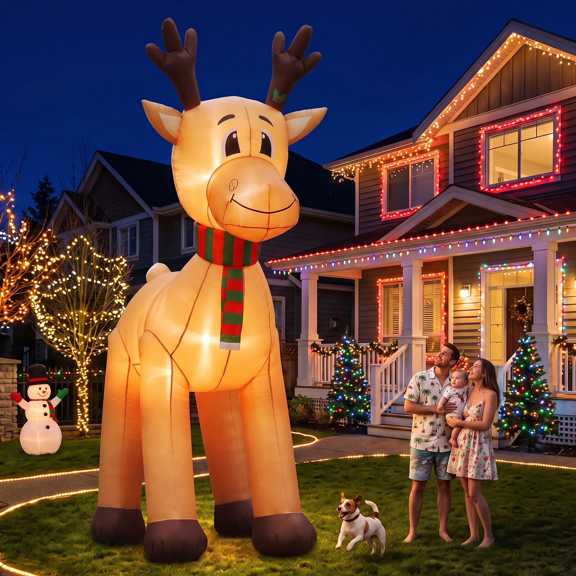 8 Jingle Jollys Christmas Inflatable Reindeer 5M Illuminated Decorations - Multi, 8 of 8