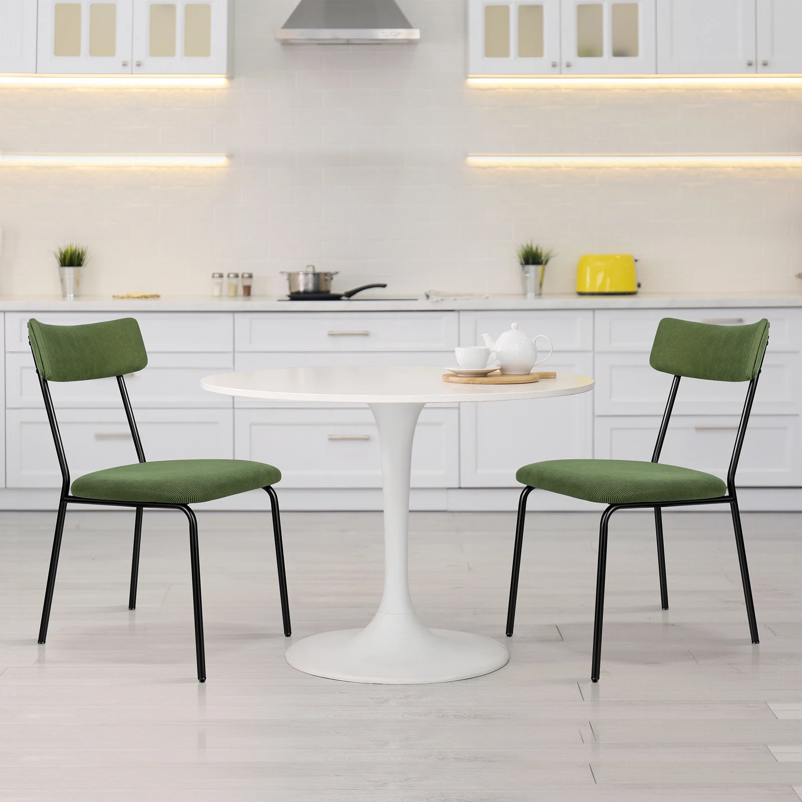 5 Alfordson 2x Dining Chairs Accent Kitchen Lounge Curved Backrest Corduroy - Green, 5 of 10