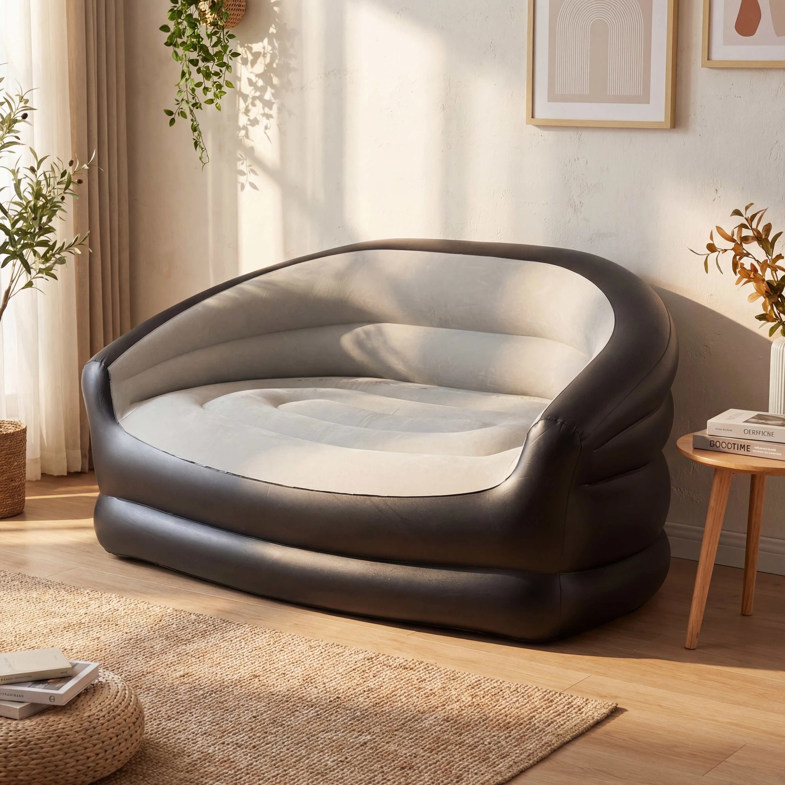 2 Costway 2-Seater Inflatable Couch Air Sofa Loveseat Foldable Blow Up Chair Lounge, 2 of 4