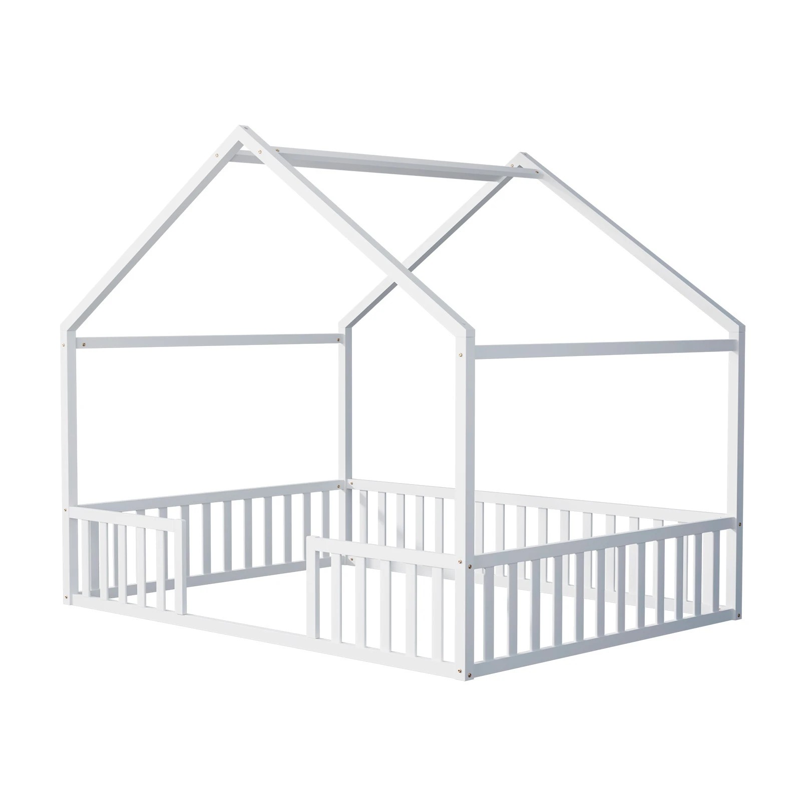 1 Oikiture Double House Bed Kids Wooden Bed Frame - White, 1 of 10