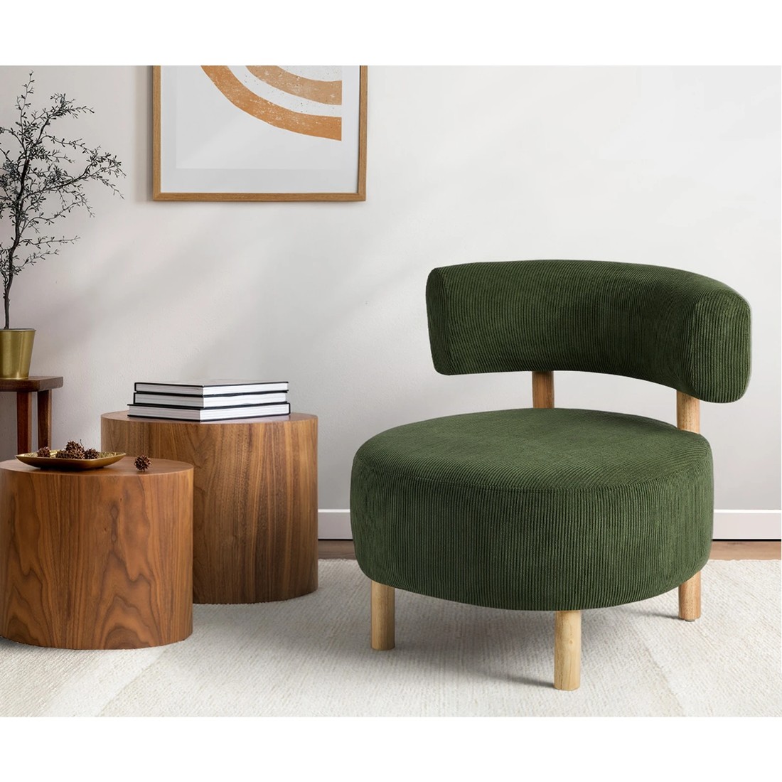 4 Oikiture Wooden Armchair Lounge Chair Velvet Accent Armchairs - Green, 4 of 10