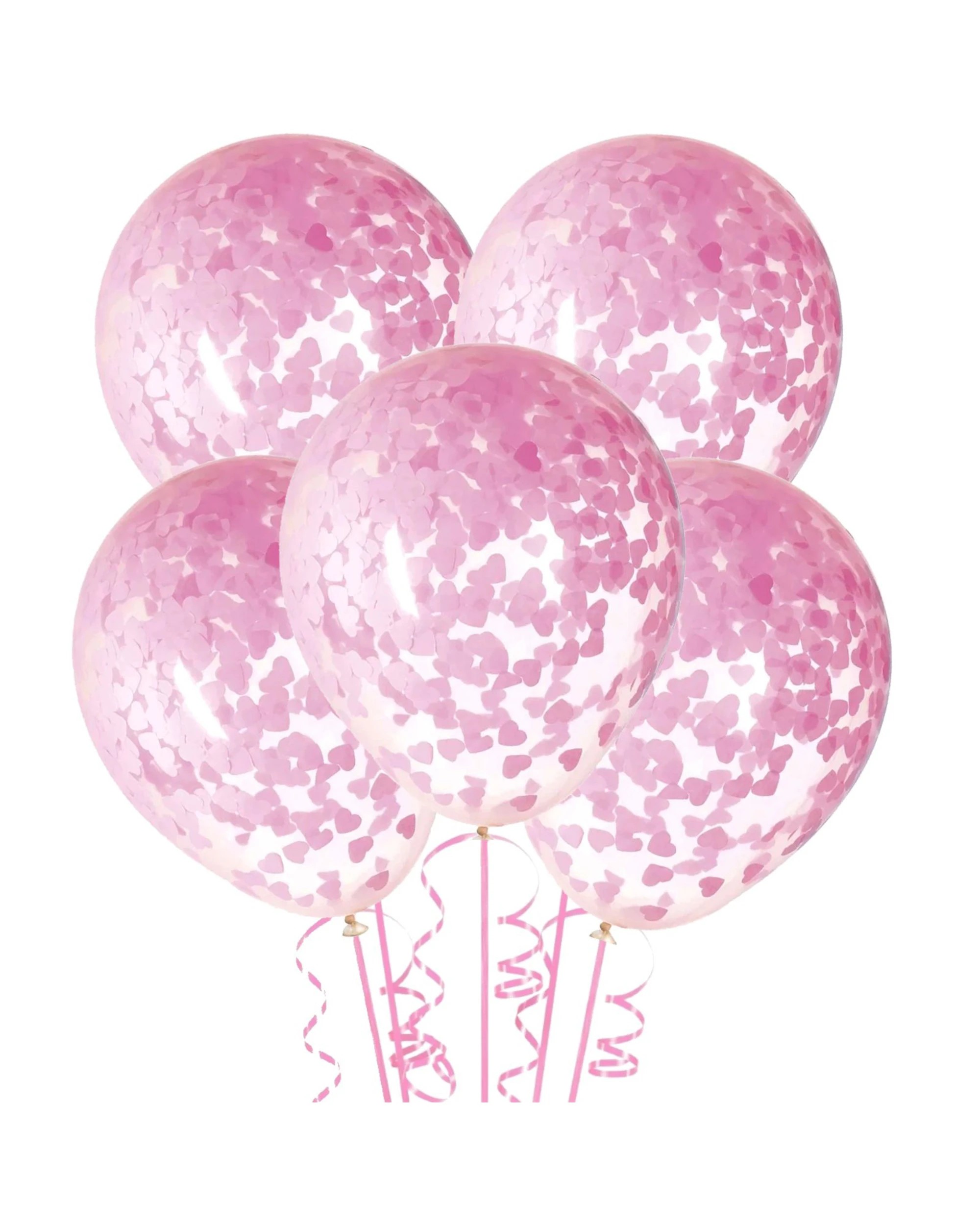 1 Unique Heart Confetti Balloons Pack of 5 - Pink, 1 of 2