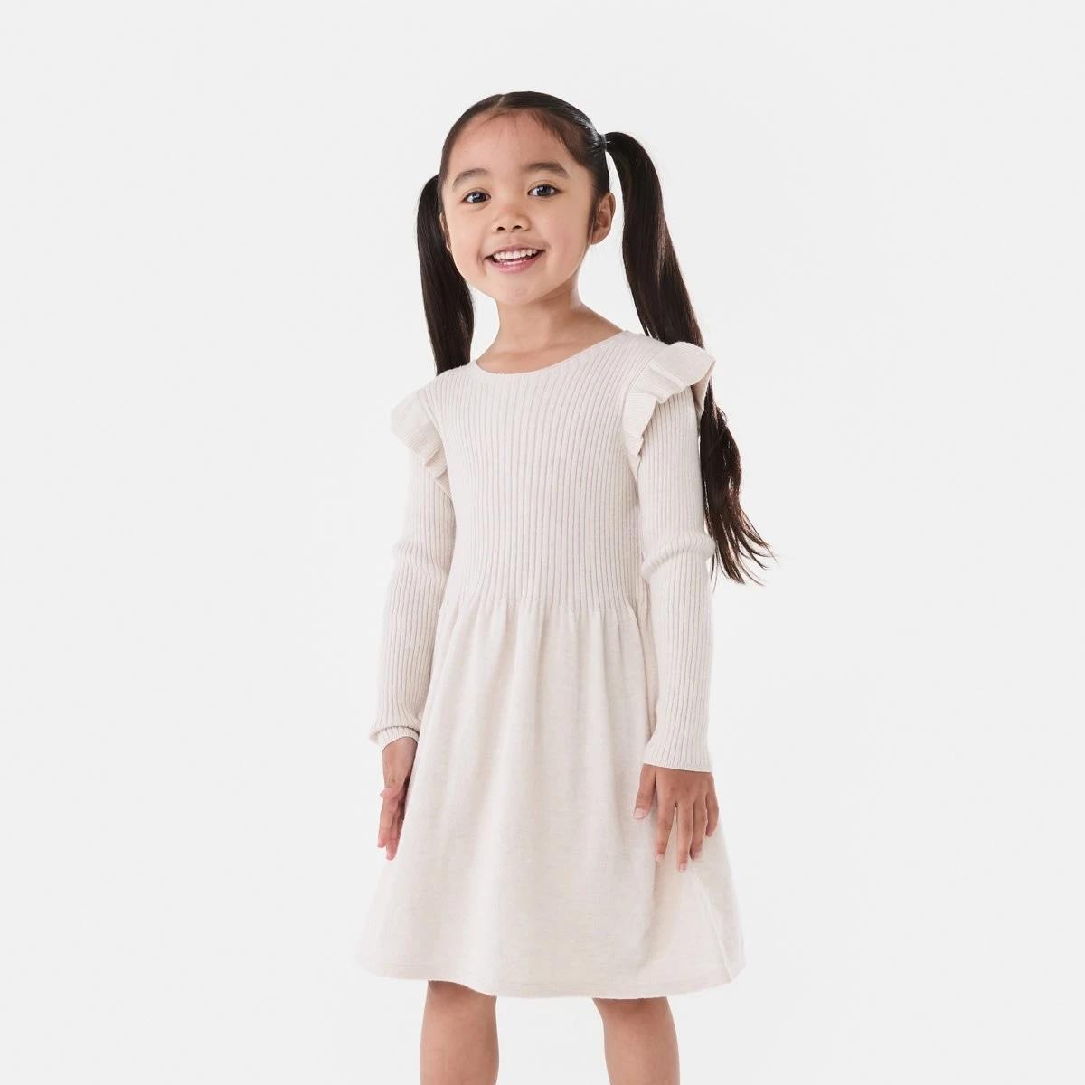 1 Long Sleeve Viscose Knit Dress Crm Marle, 1 of 9