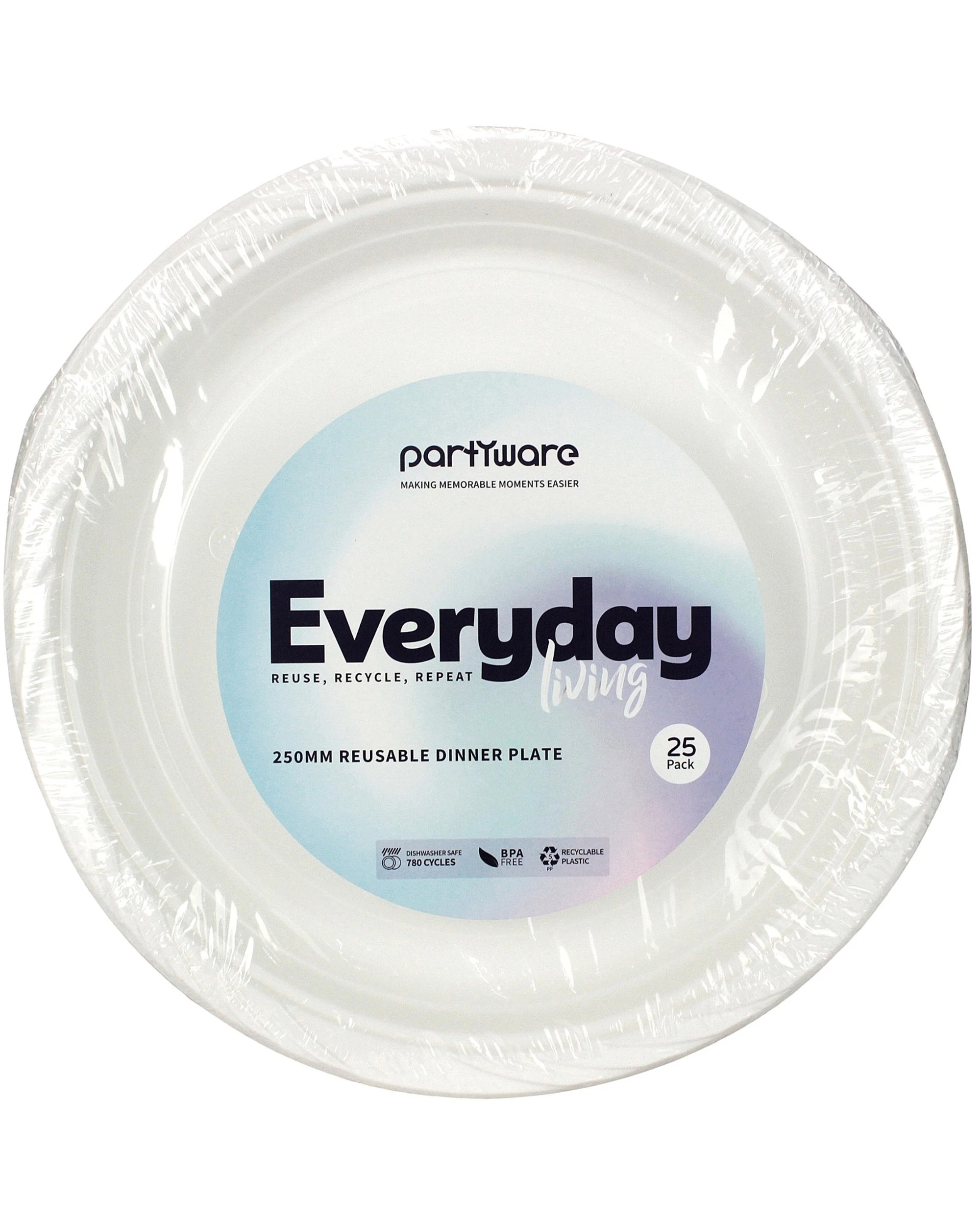 2 Partyware 25pc Reusable Dinner Plates Set Tableware 250mm - White, 2 of 3