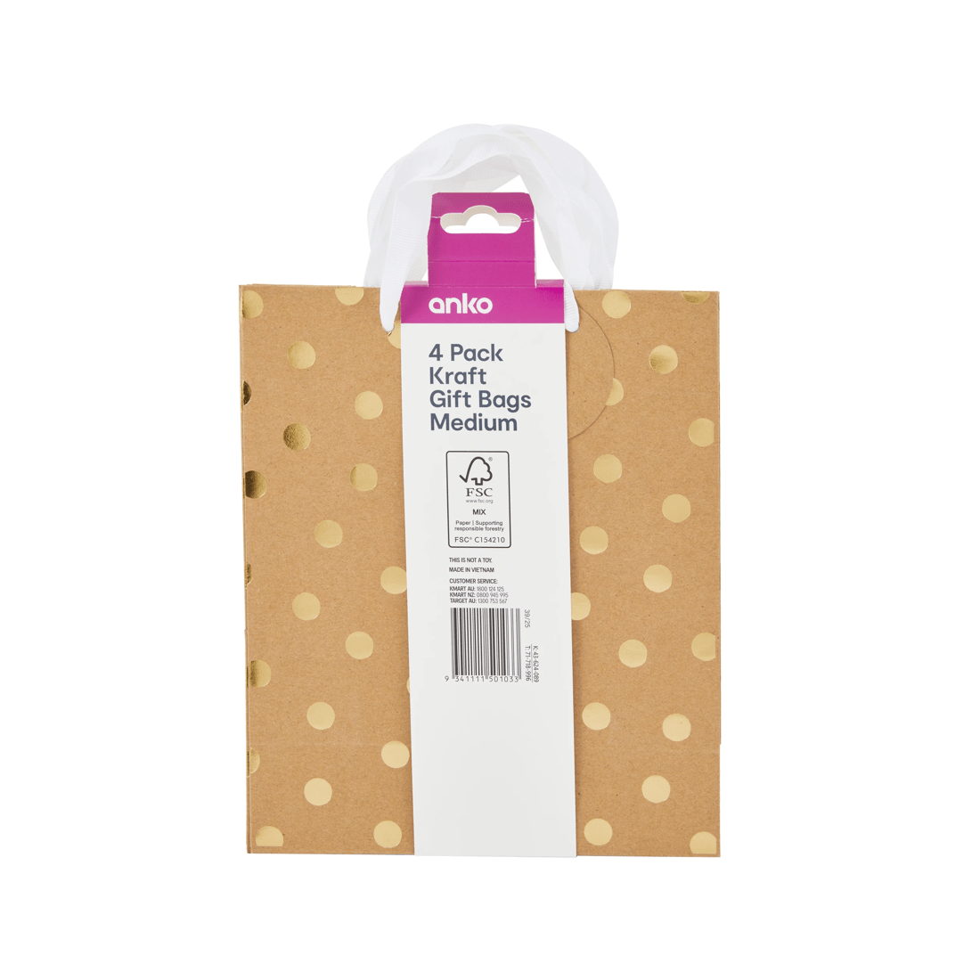 4 4 Pack Multi Kraft Foil Gift Bags - Medium, 4 of 4