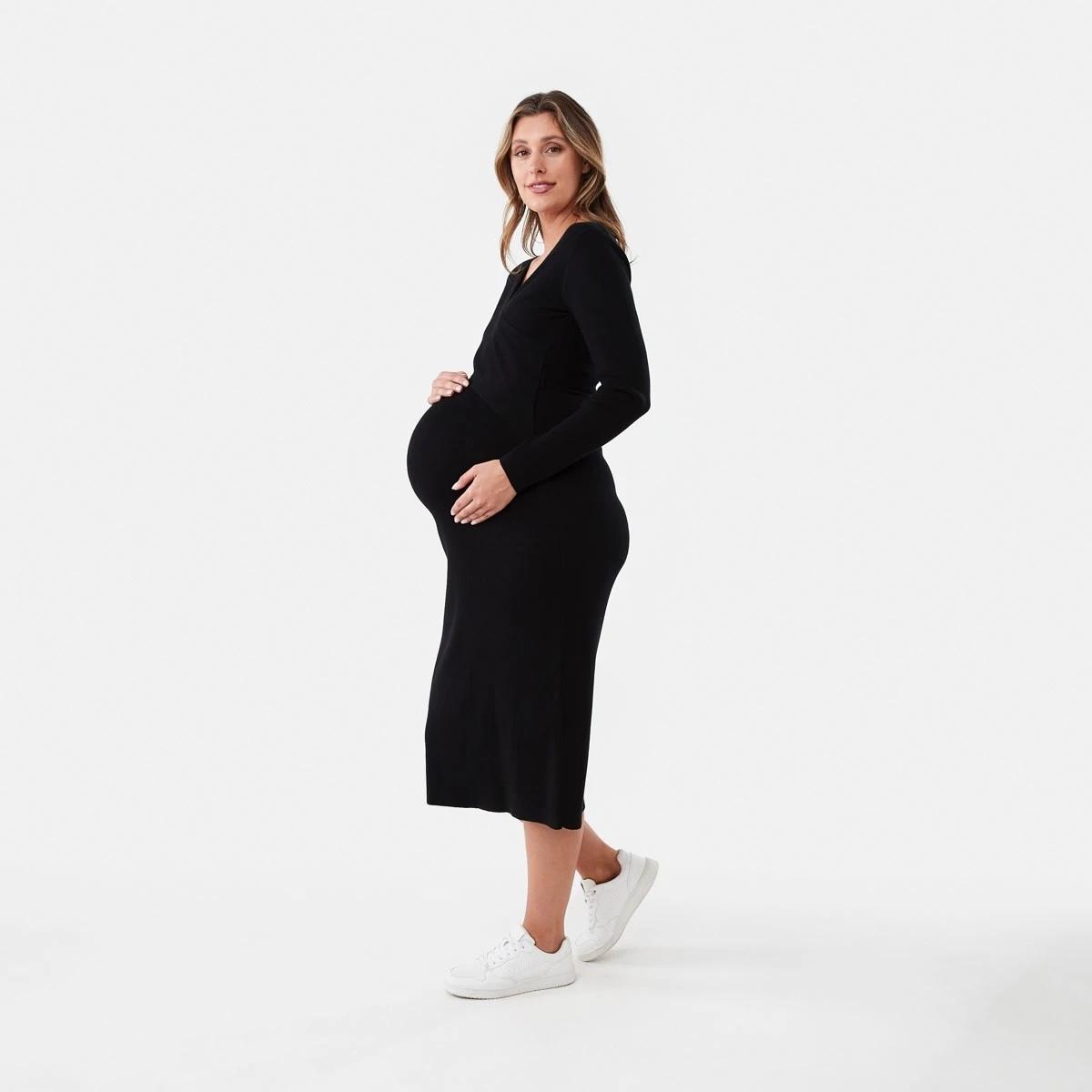 2 Maternity Cross Front Knit Midi Dress Black, 2 of 6