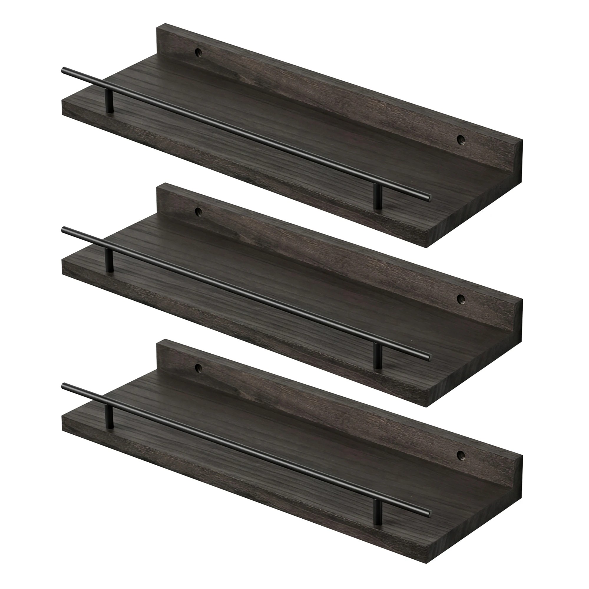1 Levede 3 Set Wood Shelves For Wall - Black, 1 of 5