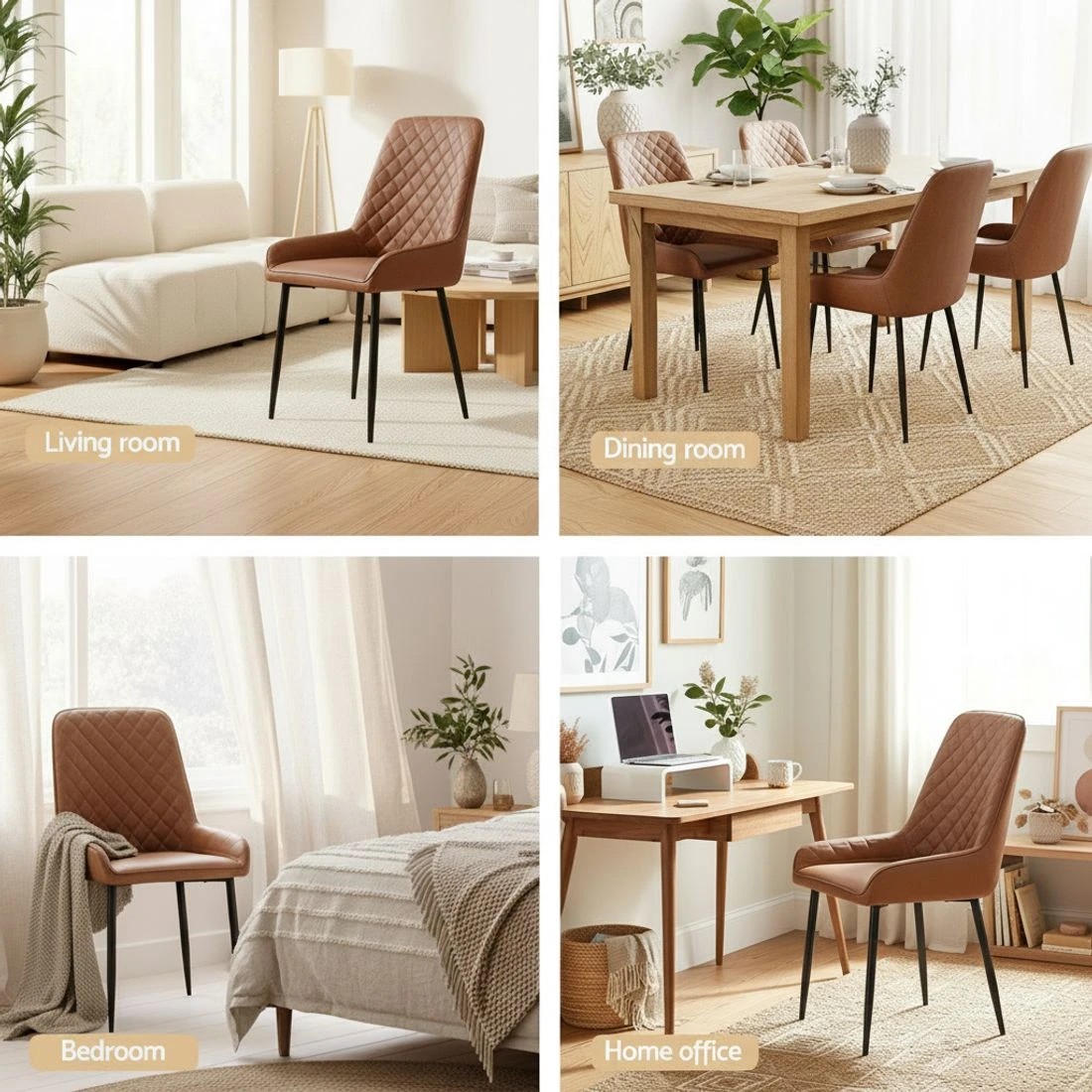 5 Artiss 2x Dining Chairs Retro PU Leather Kitchen Lounge Cafe Accent Chair - Brown, 5 of 6