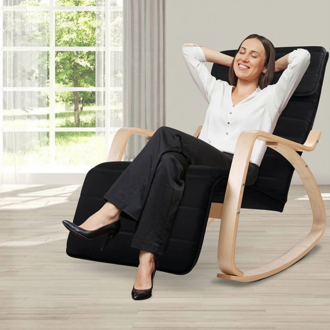 7 Artiss Rocking Armchair Footrest Nursing  Afton - Black, 7 of 8