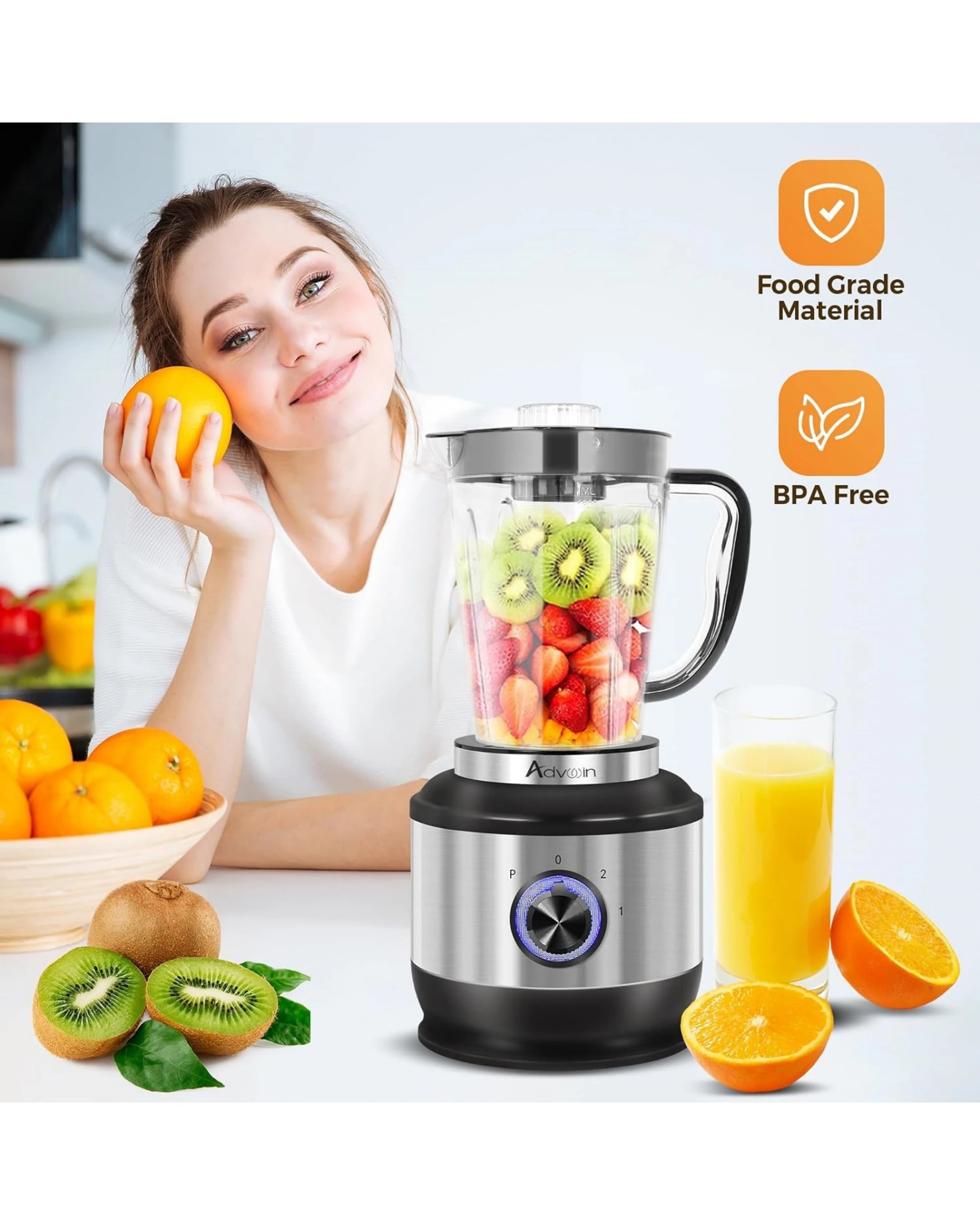 3 Advwin Multi Blender, 4 In 1 Food Processor, 600w Kitchen Electric Food Chopper, Juicer Meat Mixer Grinder, 3 of 5