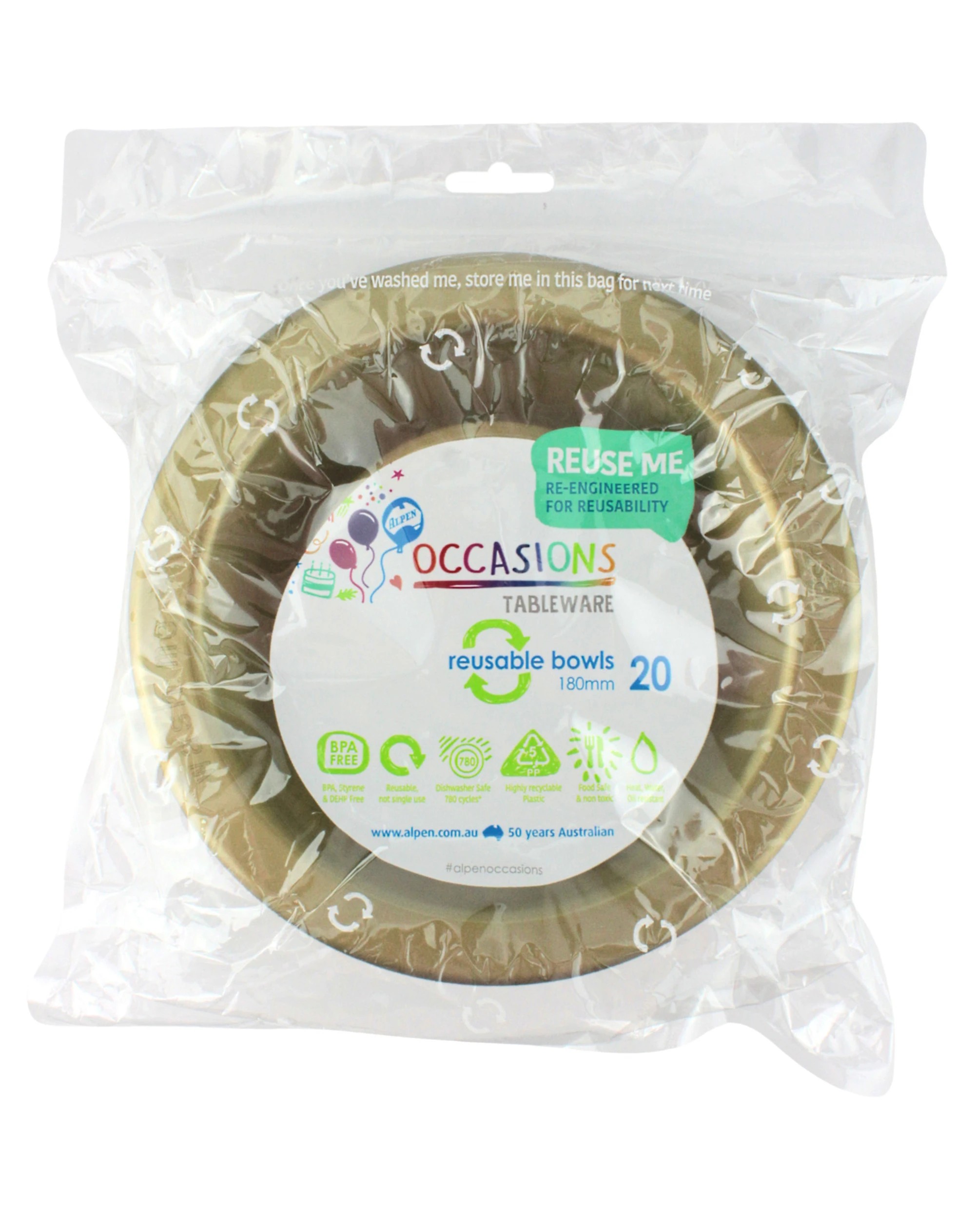 2 Alpen 18cm Reusable Bowls Pack of 20 - Gold - Gold, 2 of 3