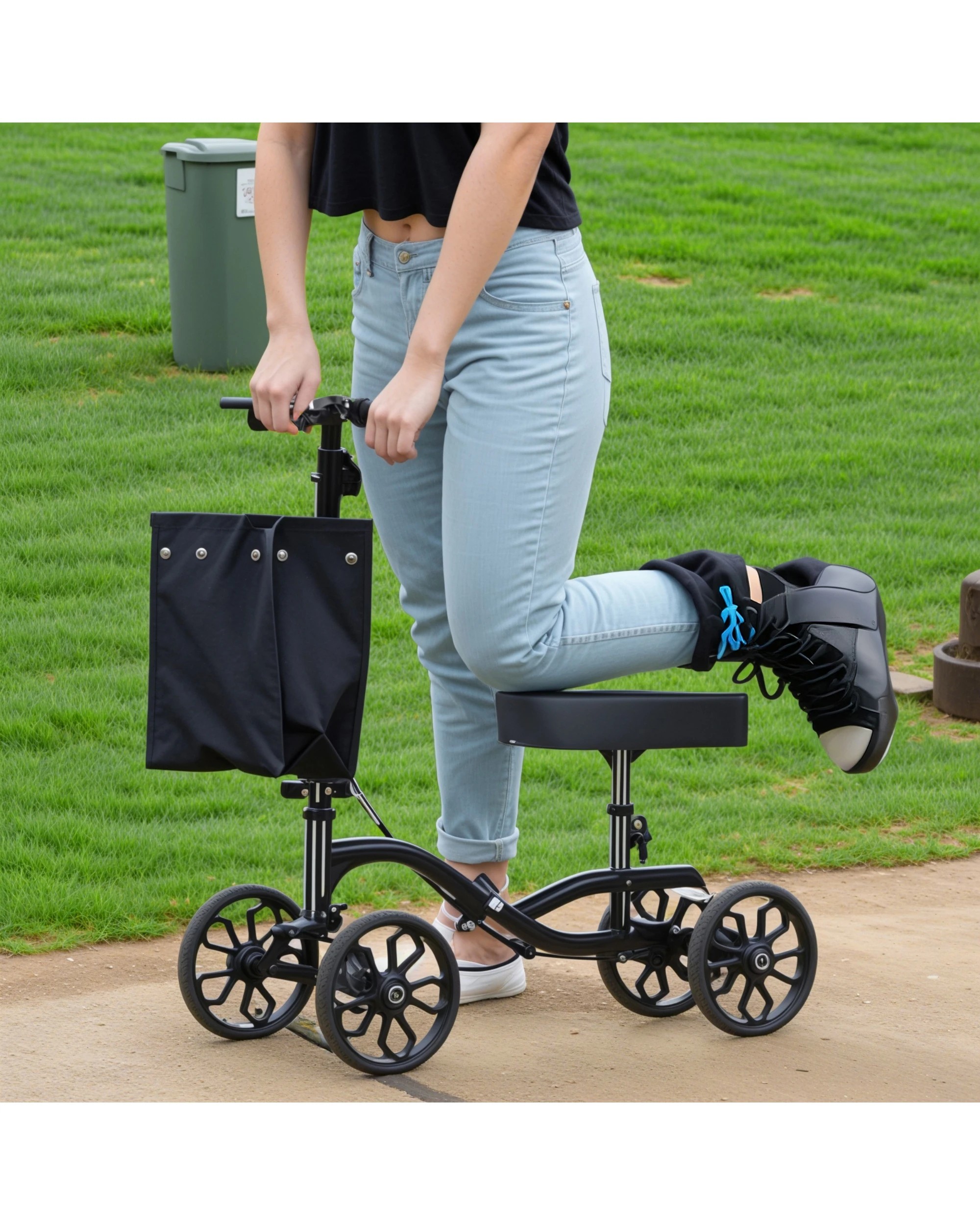 6 Advwin Knee Walker with 10" Rubber Tires - Black, 6 of 8