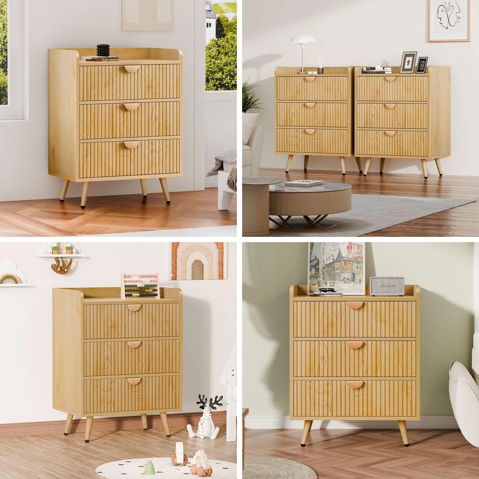 5 Alfordson 3 Chest of Drawers Modern Storage Cabinet Dresser Tallboy - Natural, 5 of 10