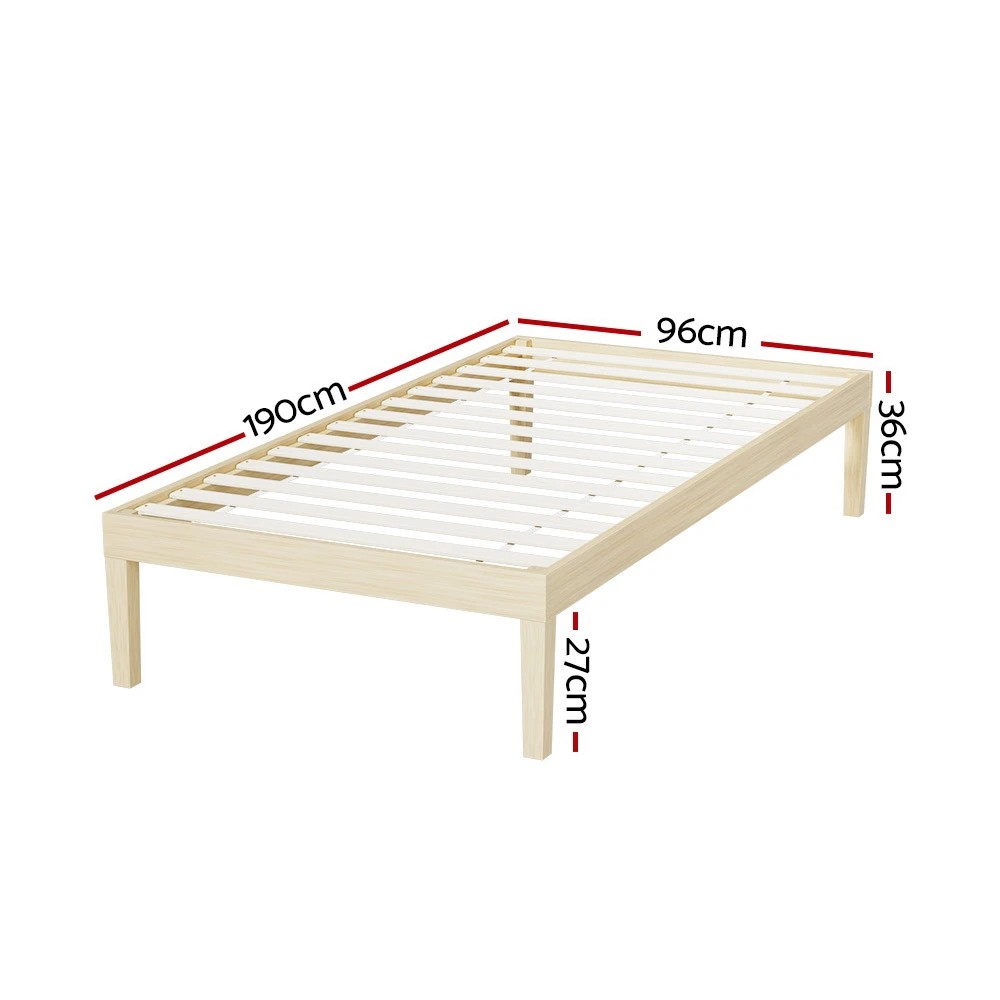 2 Artiss Bed Frame Single Size Wooden Bed Base BRUNO - Natural, 2 of 7