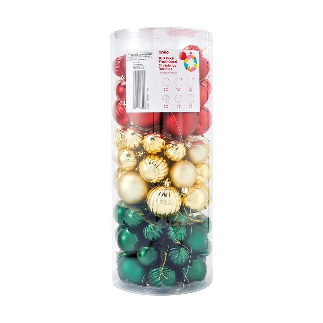 6 100 Pack Traditional Christmas Baubles, 6 of 6