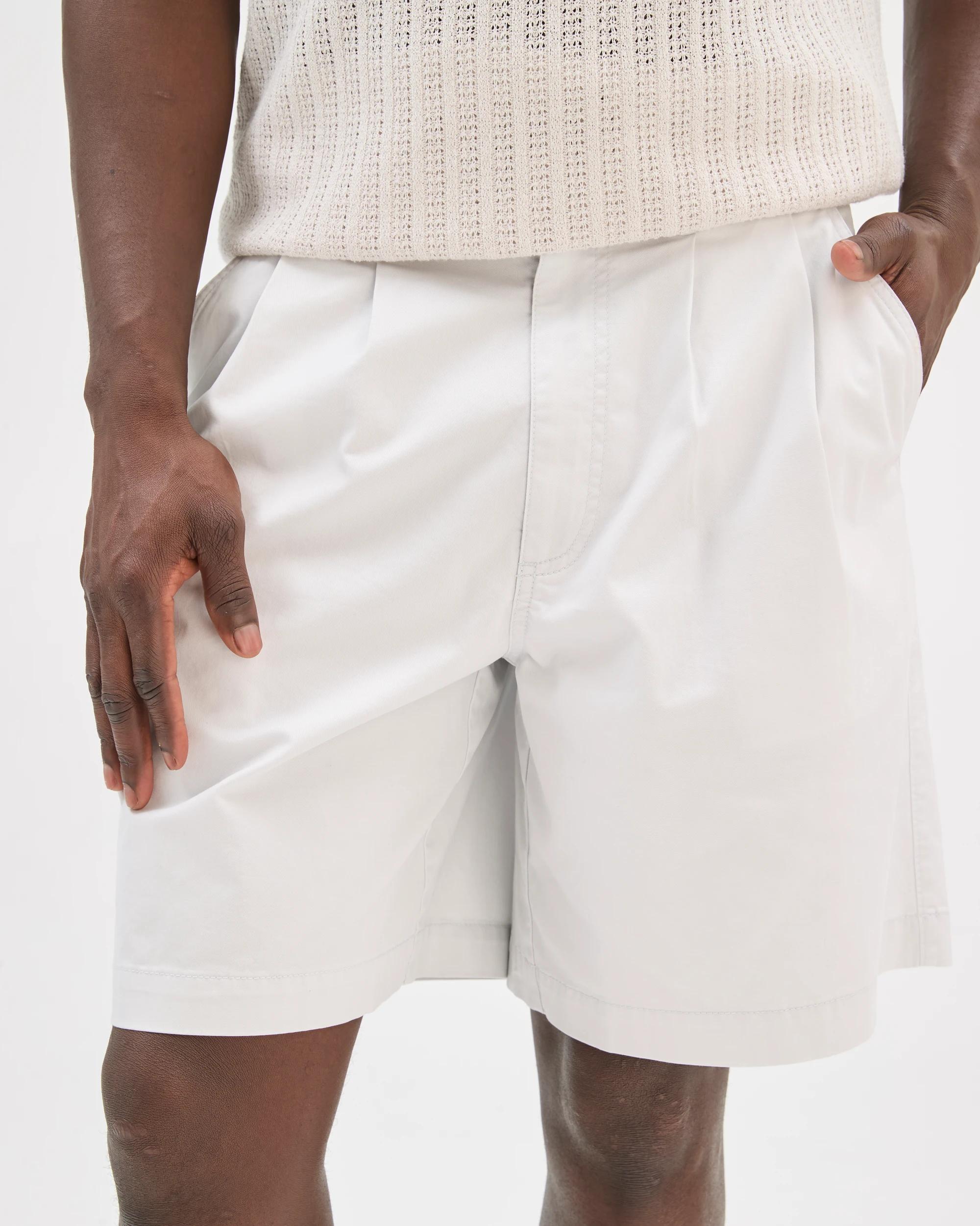 4 Commons Australian Cotton Pleated Chino Shorts CLOUD WHITE, 4 of 7