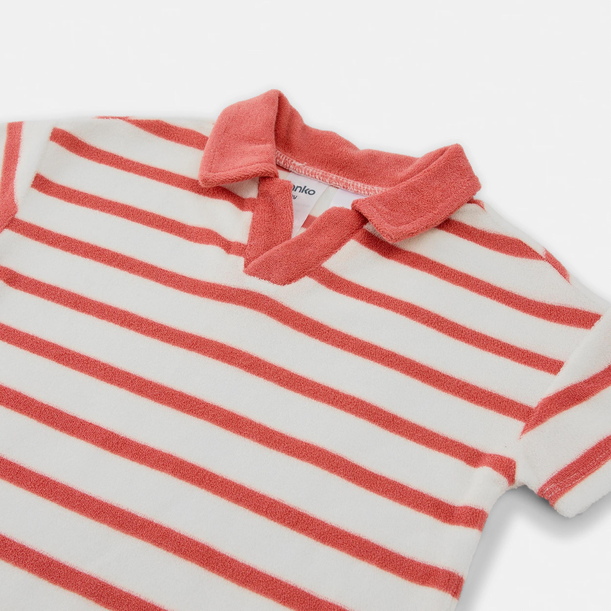 3 Short Sleeve Terry Towel Romper Fr Stripe, 3 of 5