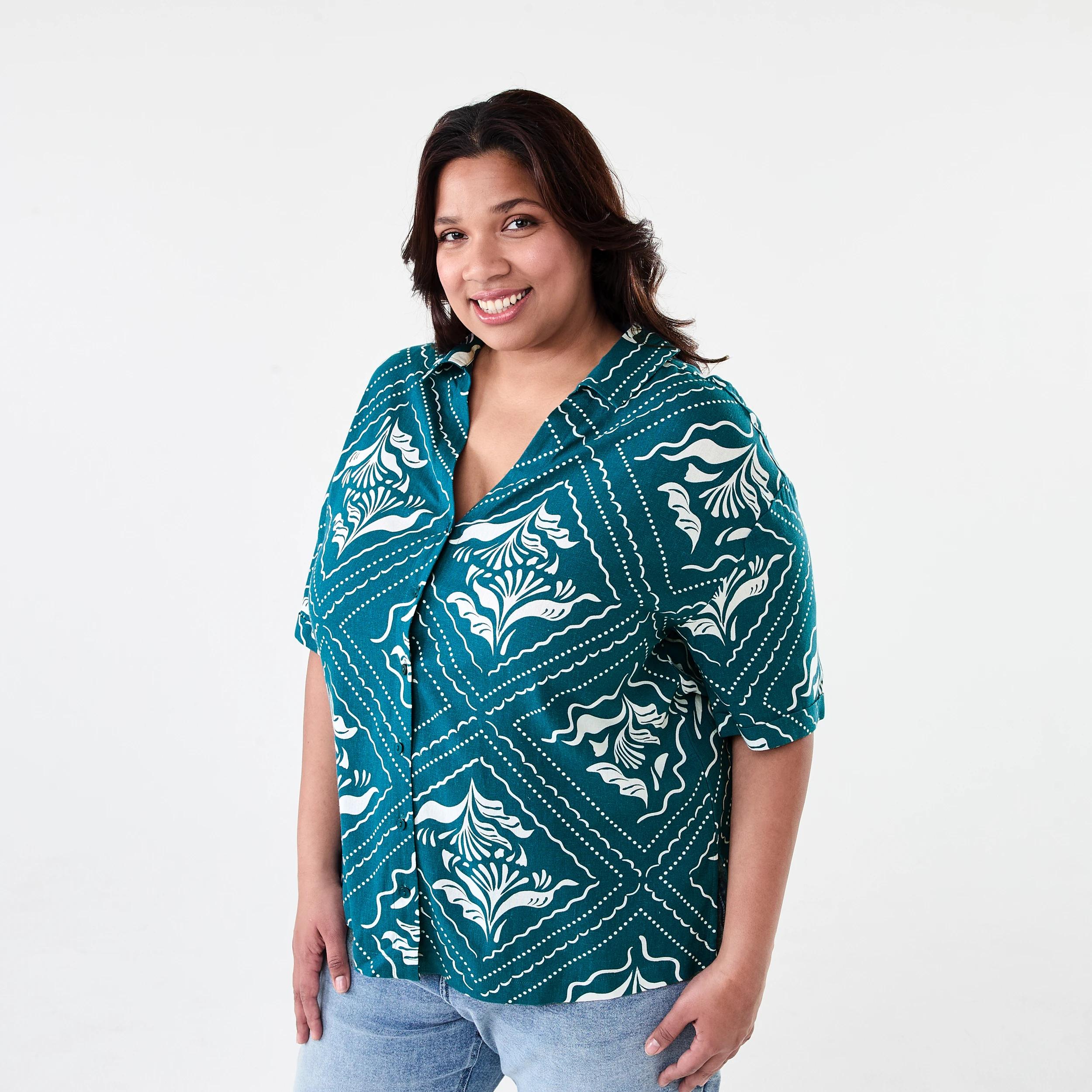 2 Curve Short Sleeve Resort Shirt Palm Tile, 2 of 7