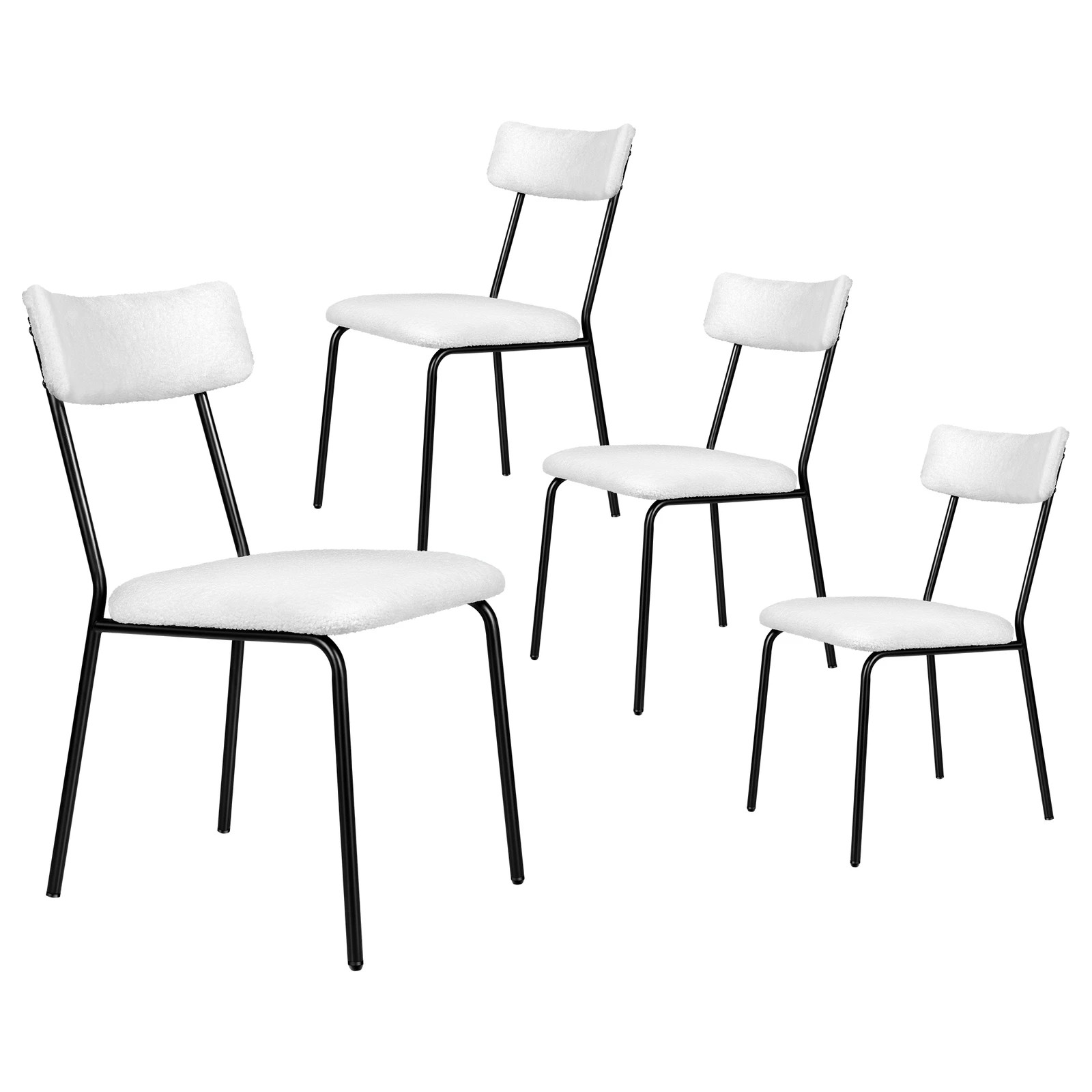 1 Alfordson 4x Dining Chairs Accent Kitchen Lounge Rectangular Back Sherpa - White, 1 of 9