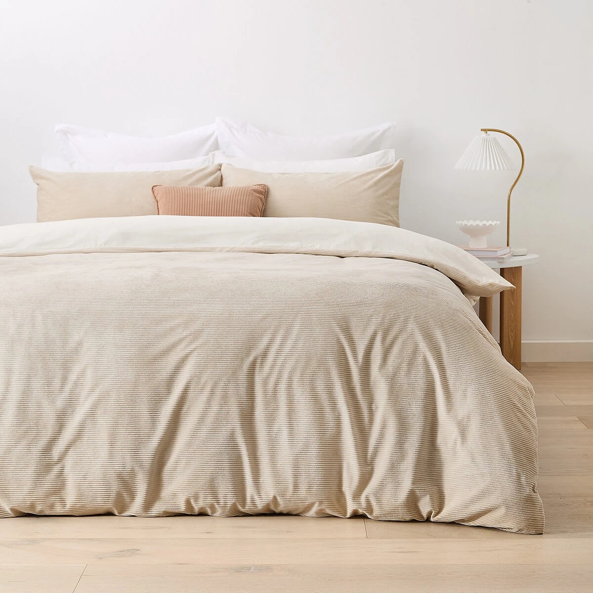 1 Corduroy Quilt Cover Set - Double Bed, Natural, 1 of 7