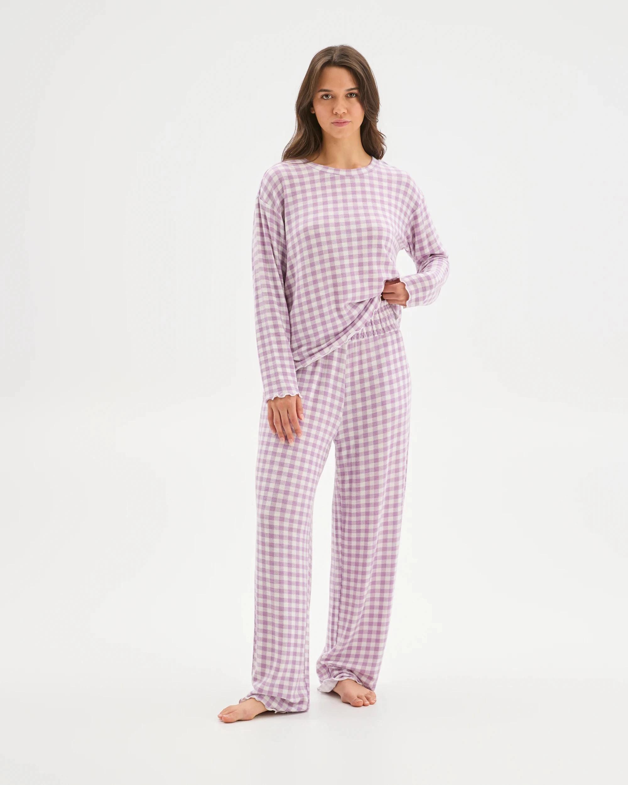 1 Target Woman Cosy Slub Knit Sleep Pants PURPLE GINGHAM, 1 of 6