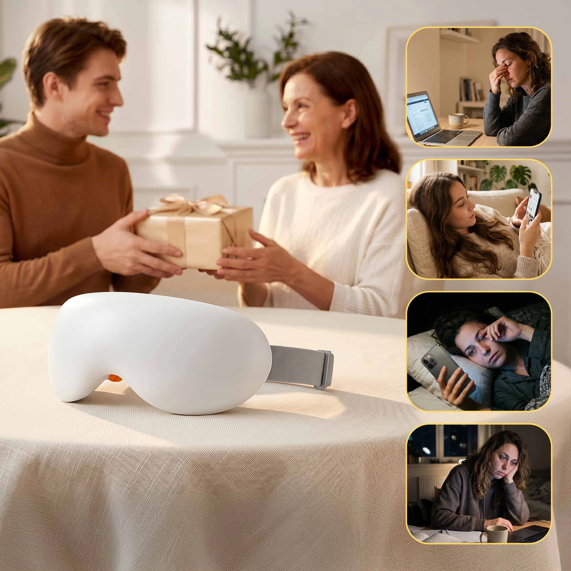 8 Livemor Eye Massager with Cooling & Heating with 12 Vibrating Nodes for Migraine Relief Bluetooth Music - White, 8 of 9