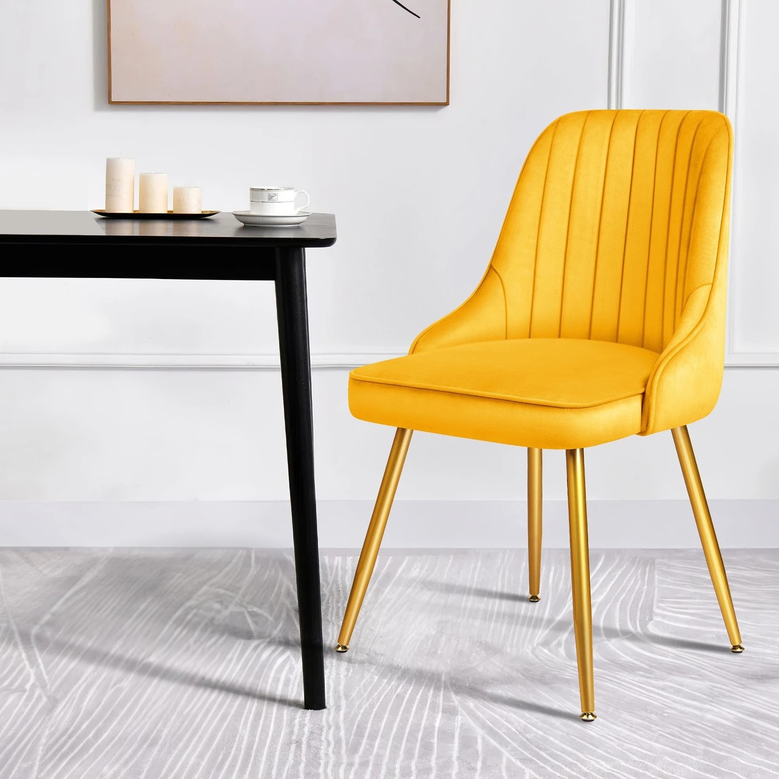 4 Alfordson 2x Dining Chairs Kitchen Accent Lounge Padded Tufted Seat Velvet - Yellow, 4 of 10