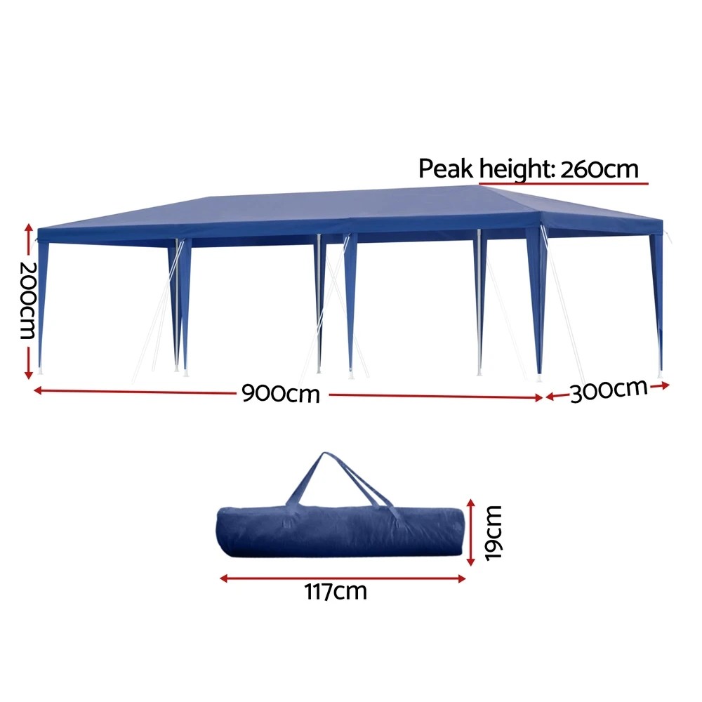 2 Instahut Gazebo 3x9m Wedding Party Marquee Tent Outdoor Event Camping Shade - Blue, 2 of 6
