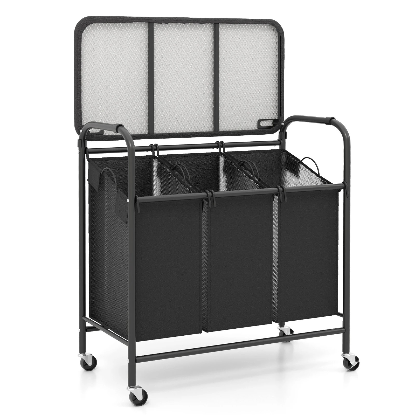 1 Costway 3-Bag Laundry Sorter Cart Heavy Duty Laundry Hamper w/Foldable Ironing Board, 1 of 3