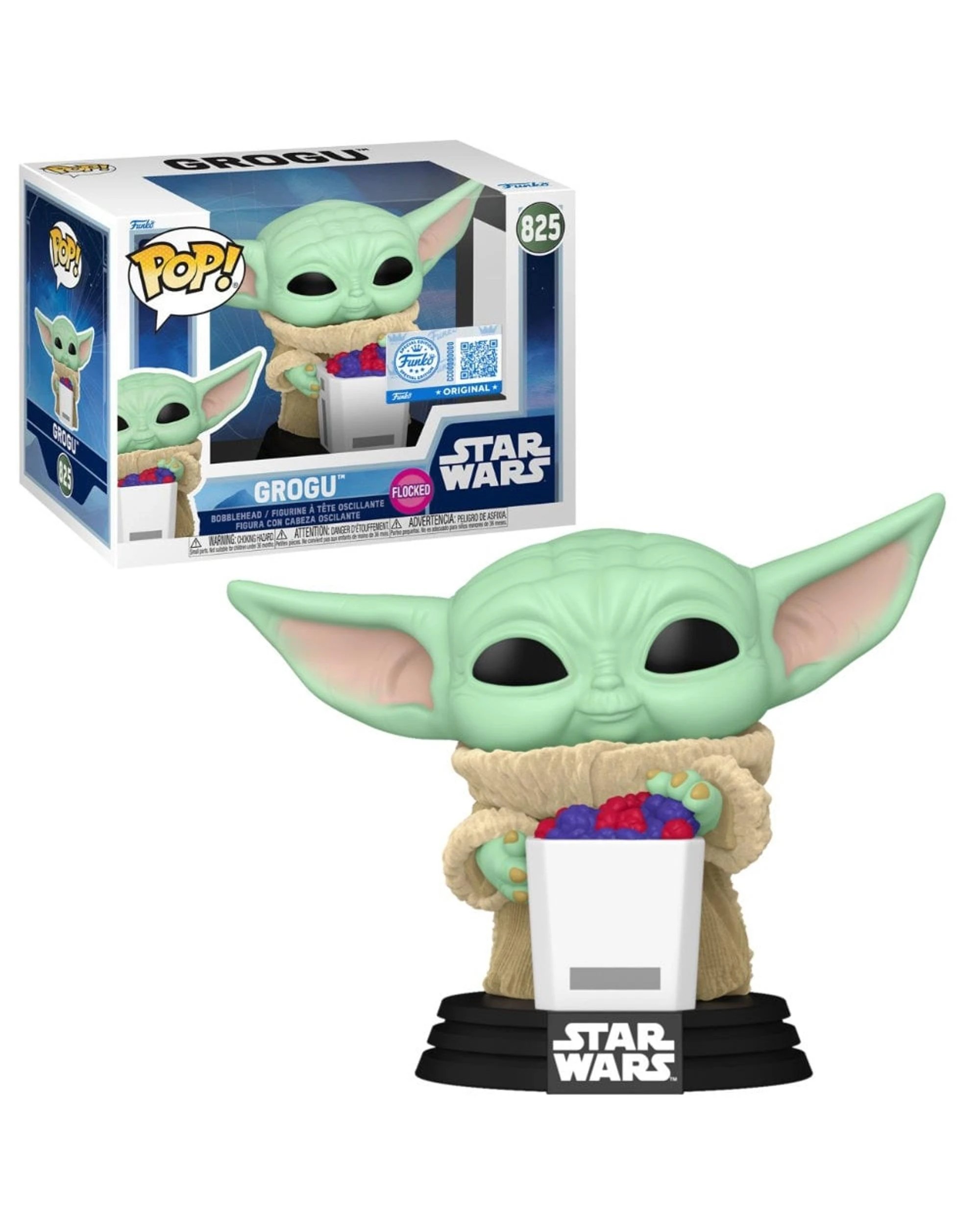 1 Star Wars The Mandalorian and Grogu: Grogu with Food Bobblehead Flocked Funko POP! Vinyl, 1 of 3