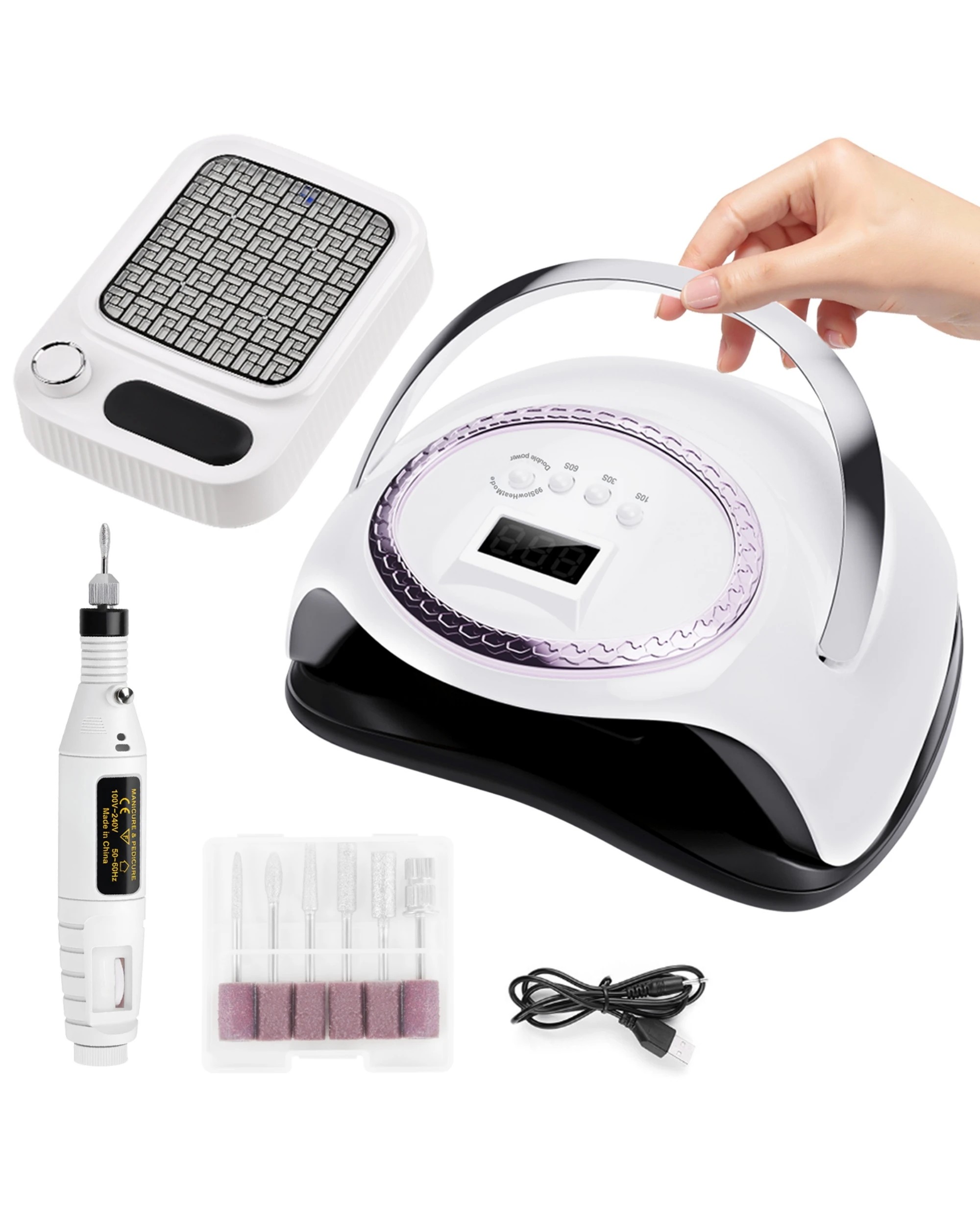 1 Advwin Professional 3-in-1 Nail Set: UV/LED Nail Lamp - White, 1 of 8