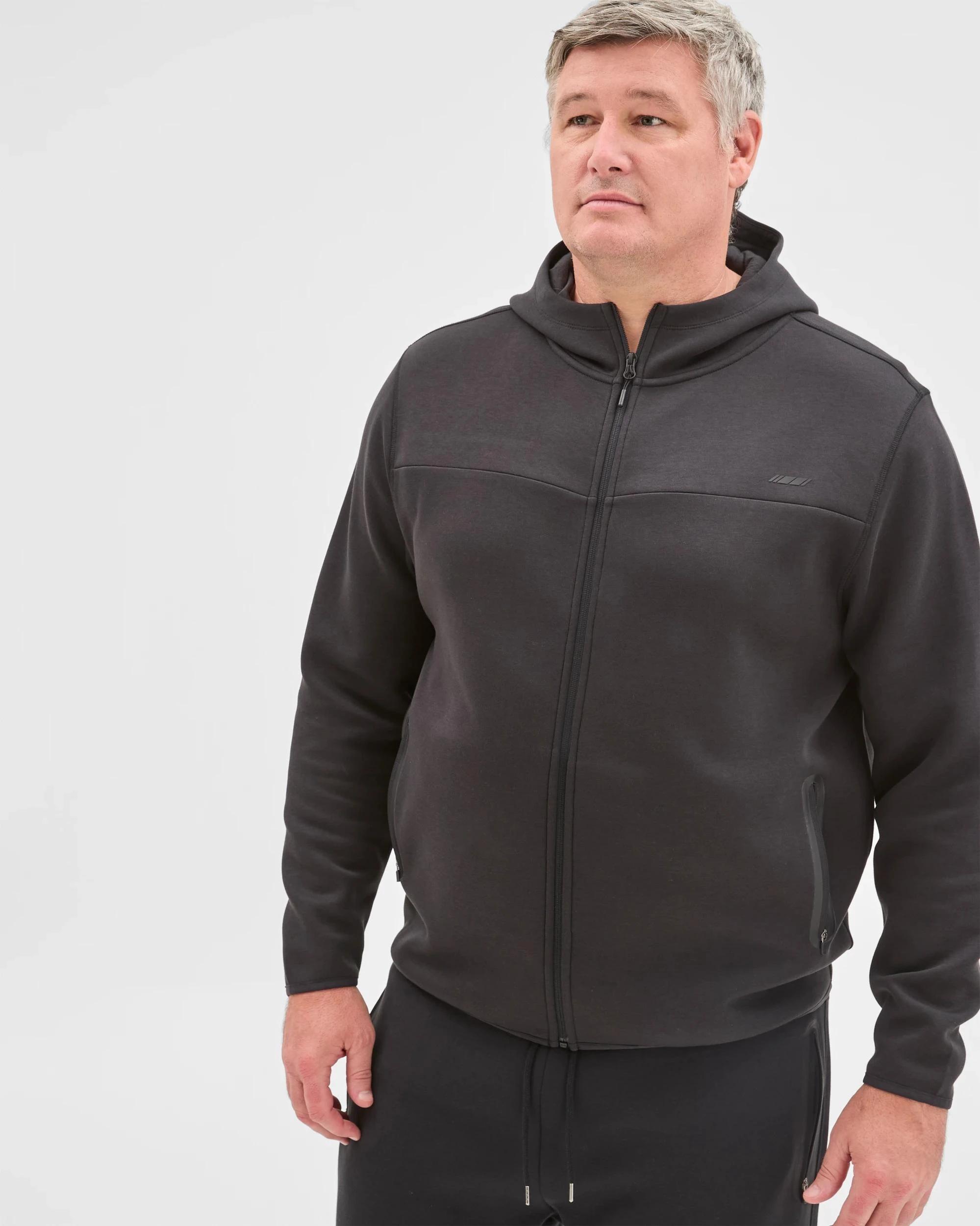 1 Target Man Plus Plus Size Australian Cotton Blend Active Zip Through Fleece Hoodie BLACK, 1 of 5